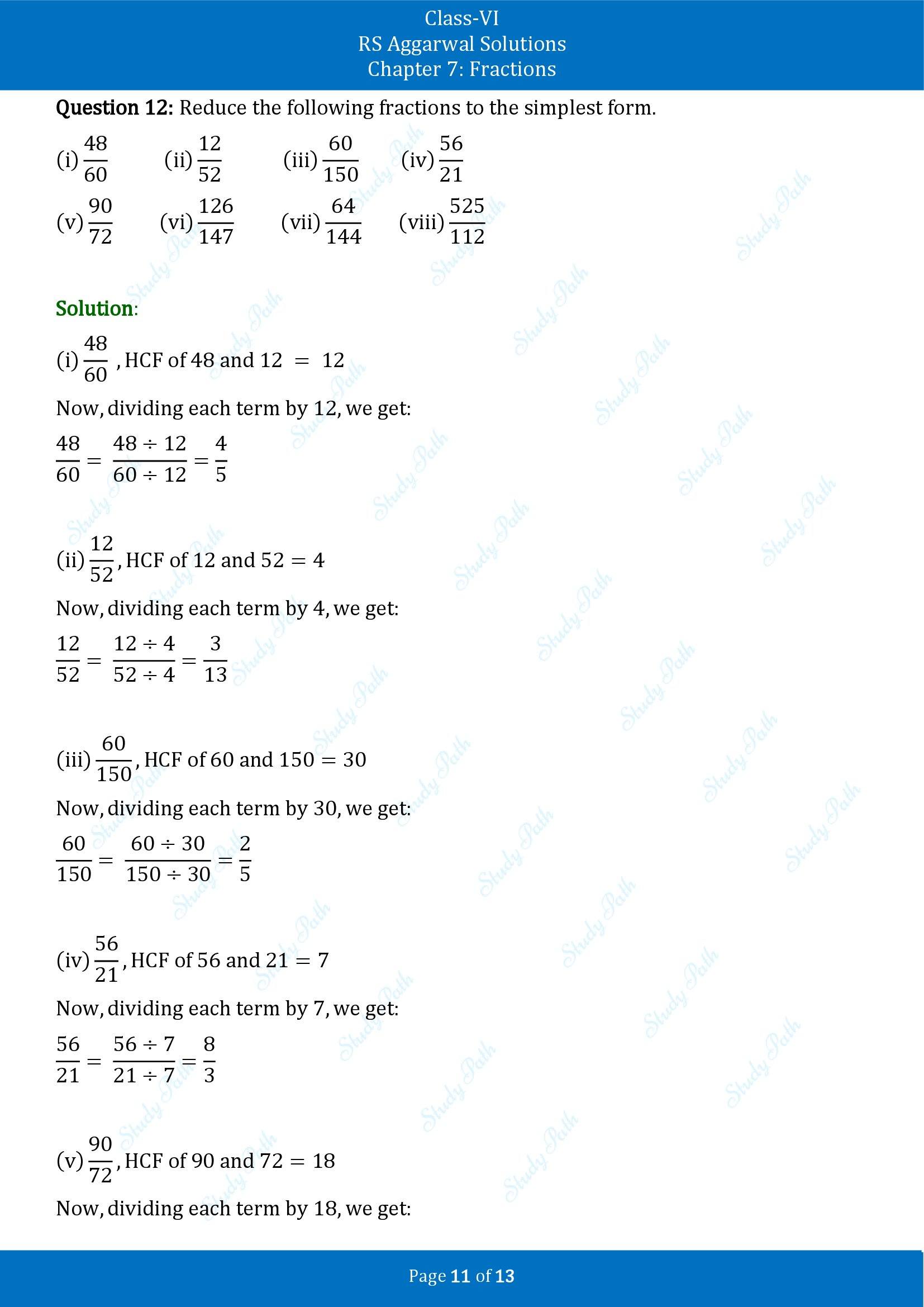 RS Aggarwal Solutions Class 6 Chapter 7 Fractions Exercise 7C 00011