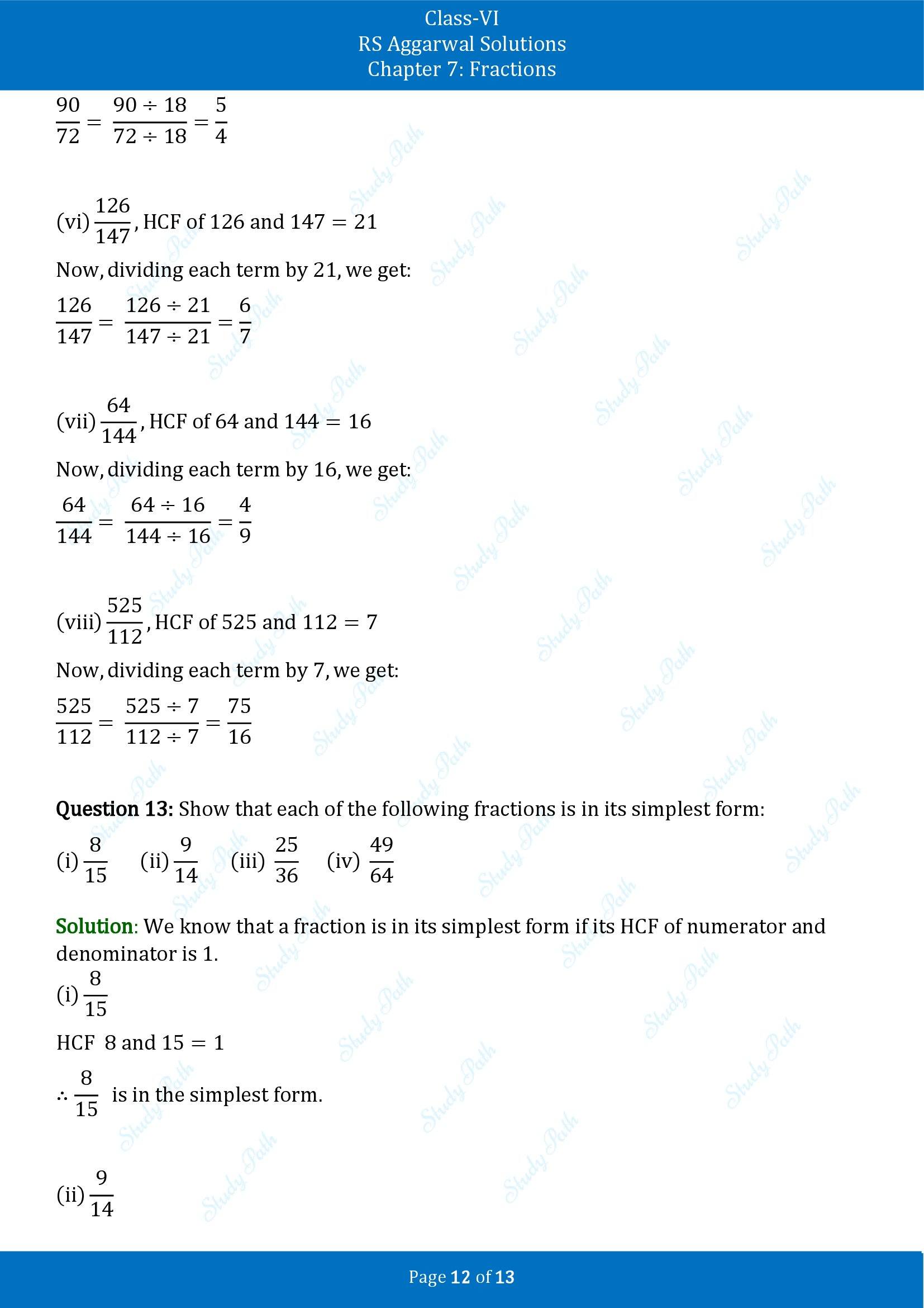 RS Aggarwal Solutions Class 6 Chapter 7 Fractions Exercise 7C 00012