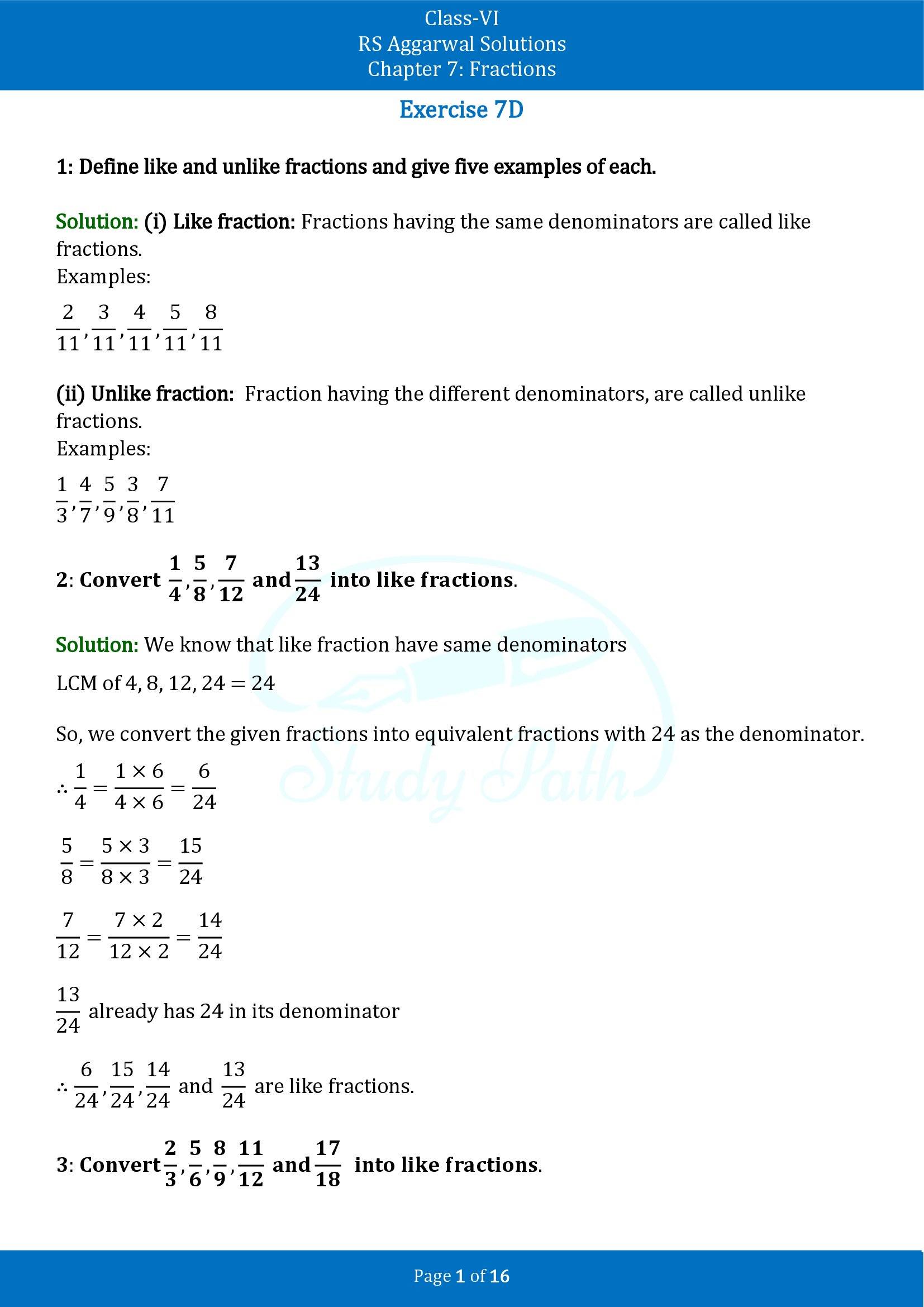 RS Aggarwal Solutions Class 6 Chapter 7 Fractions Exercise 7D 00001