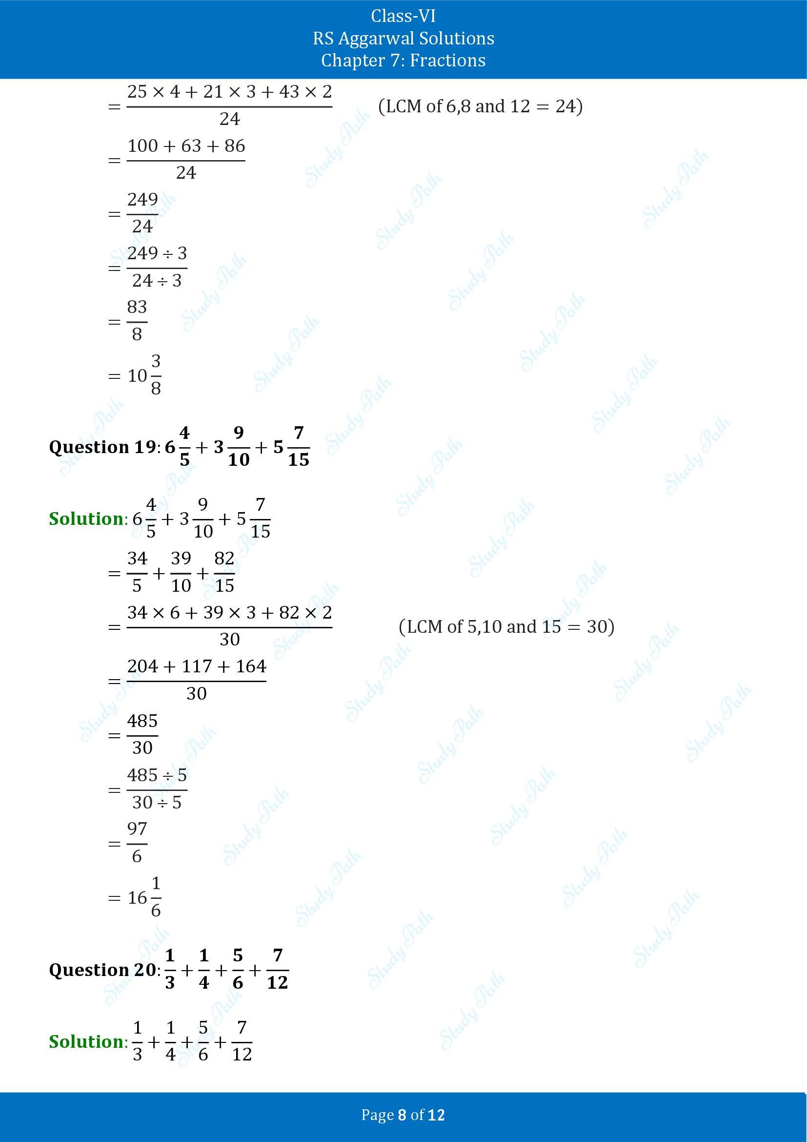 RS Aggarwal Solutions Class 6 Chapter 7 Fractions Exercise 7E 00008
