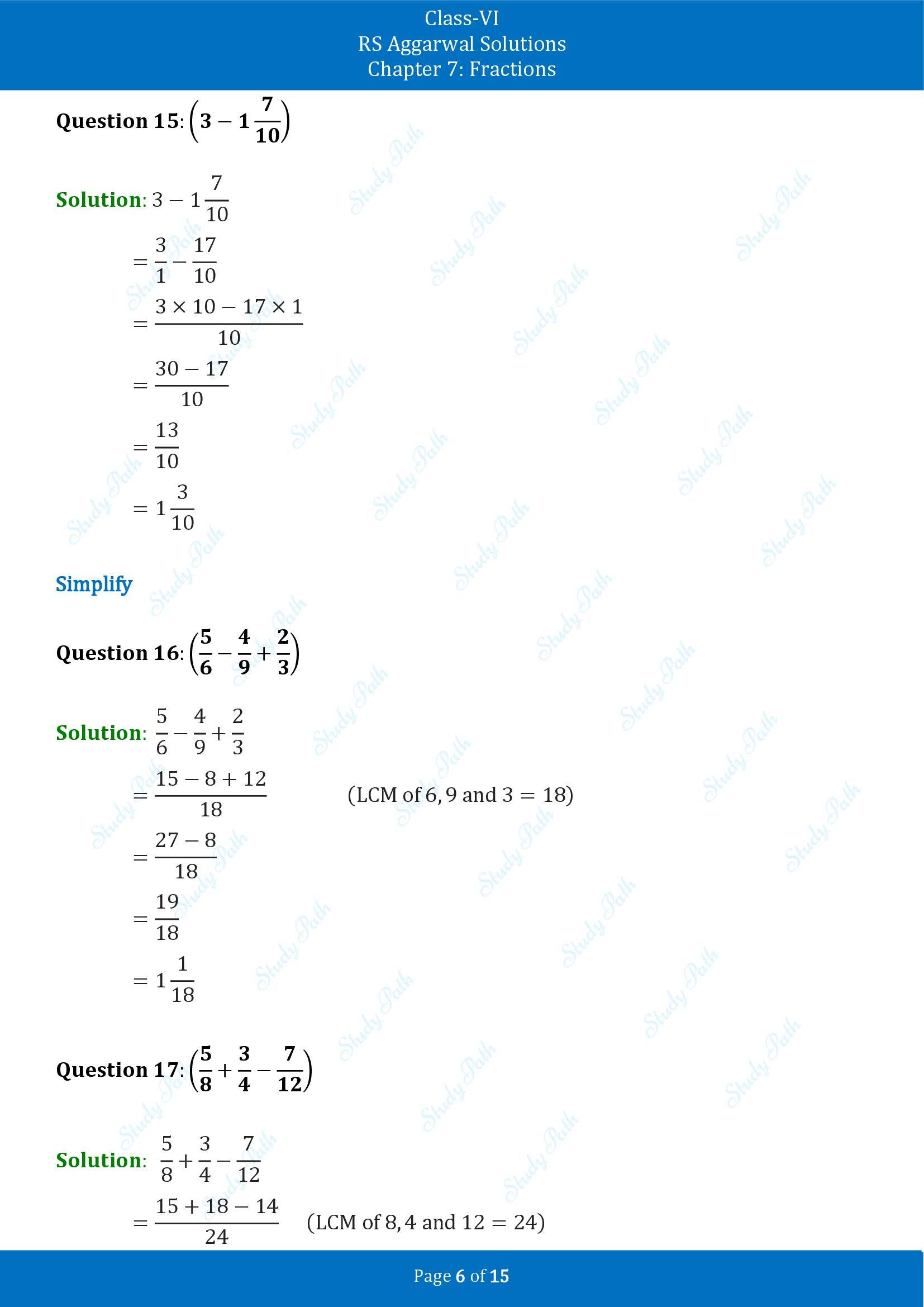 RS Aggarwal Solutions Class 6 Chapter 7 Fractions Exercise 7F 00006