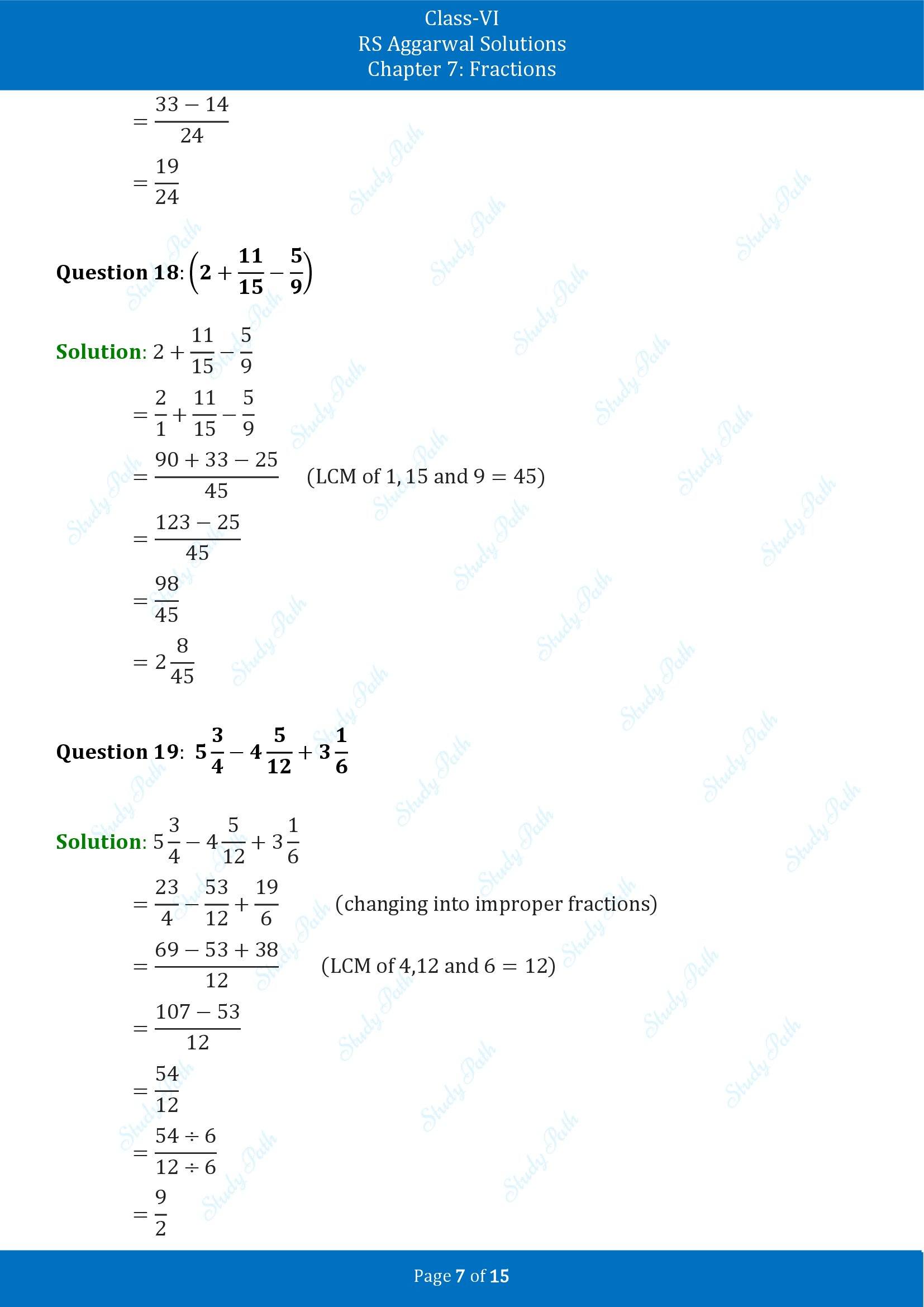 RS Aggarwal Solutions Class 6 Chapter 7 Fractions Exercise 7F 00007