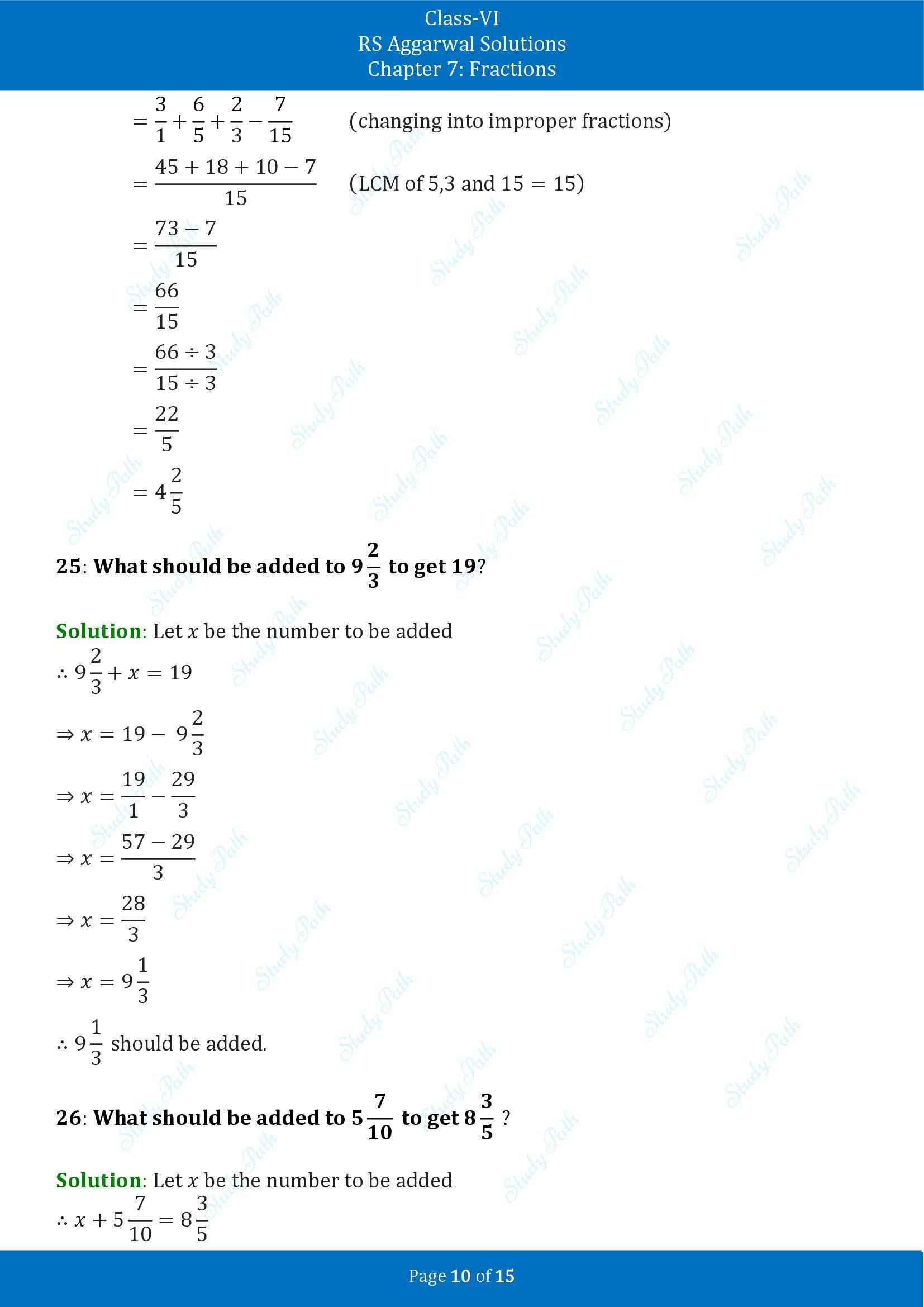 RS Aggarwal Solutions Class 6 Chapter 7 Fractions Exercise 7F 00010