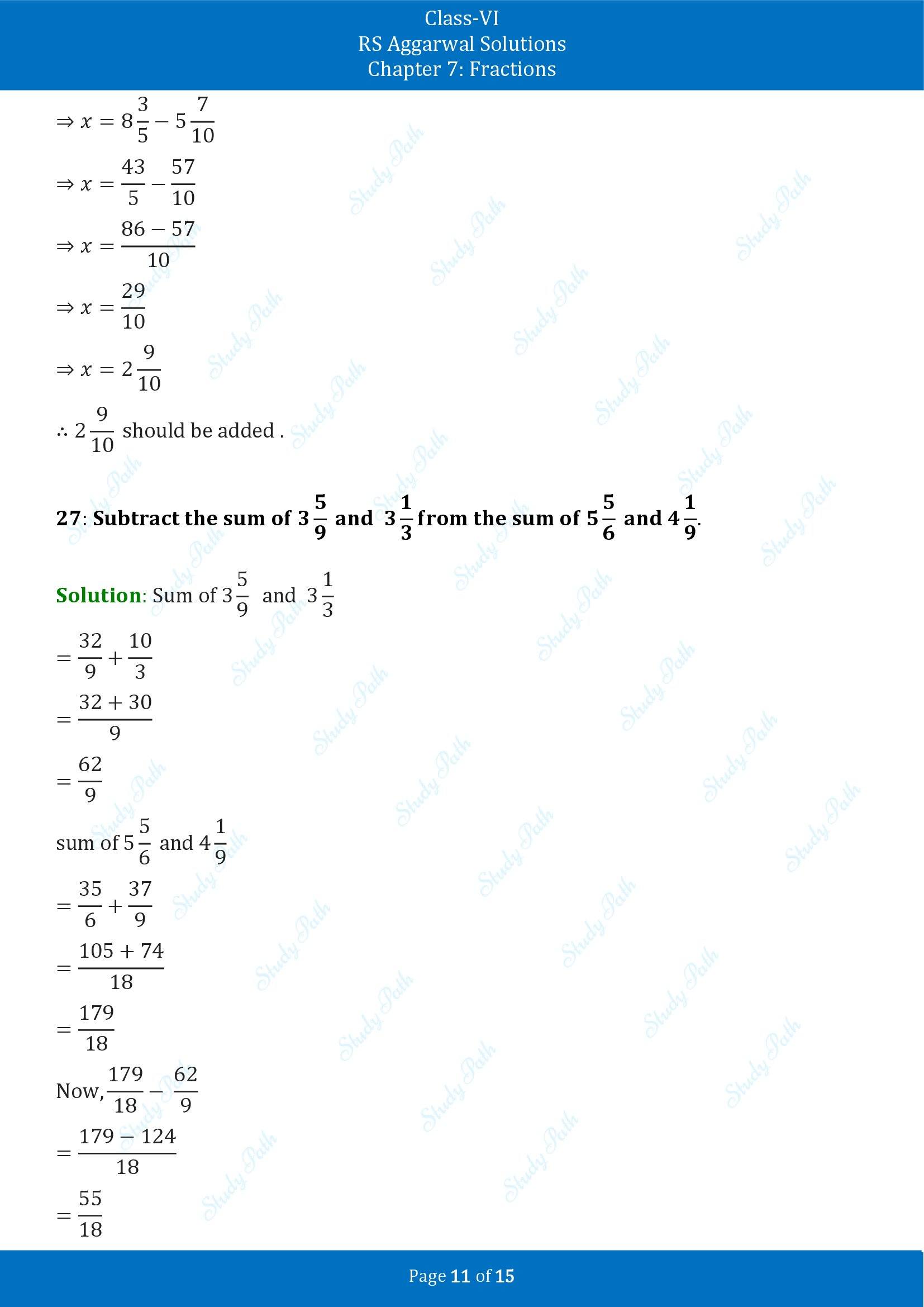 RS Aggarwal Solutions Class 6 Chapter 7 Fractions Exercise 7F 00011