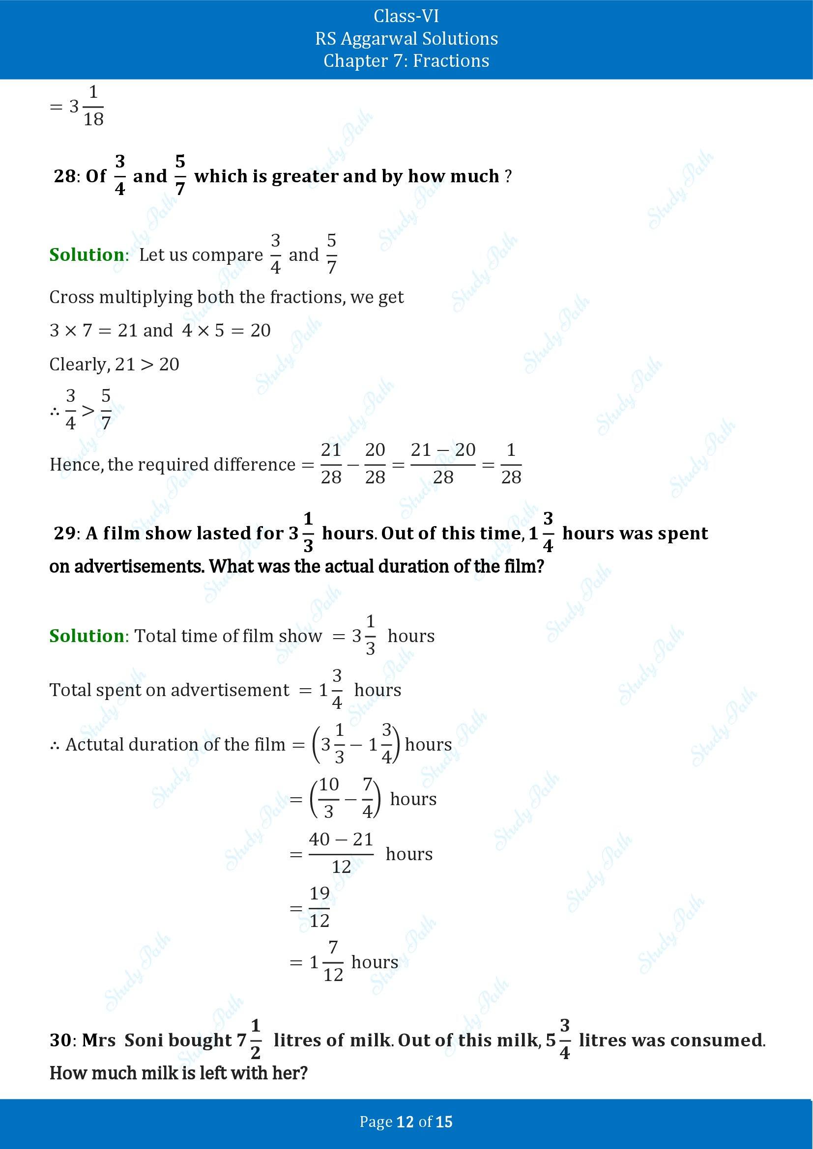 RS Aggarwal Solutions Class 6 Chapter 7 Fractions Exercise 7F 00012
