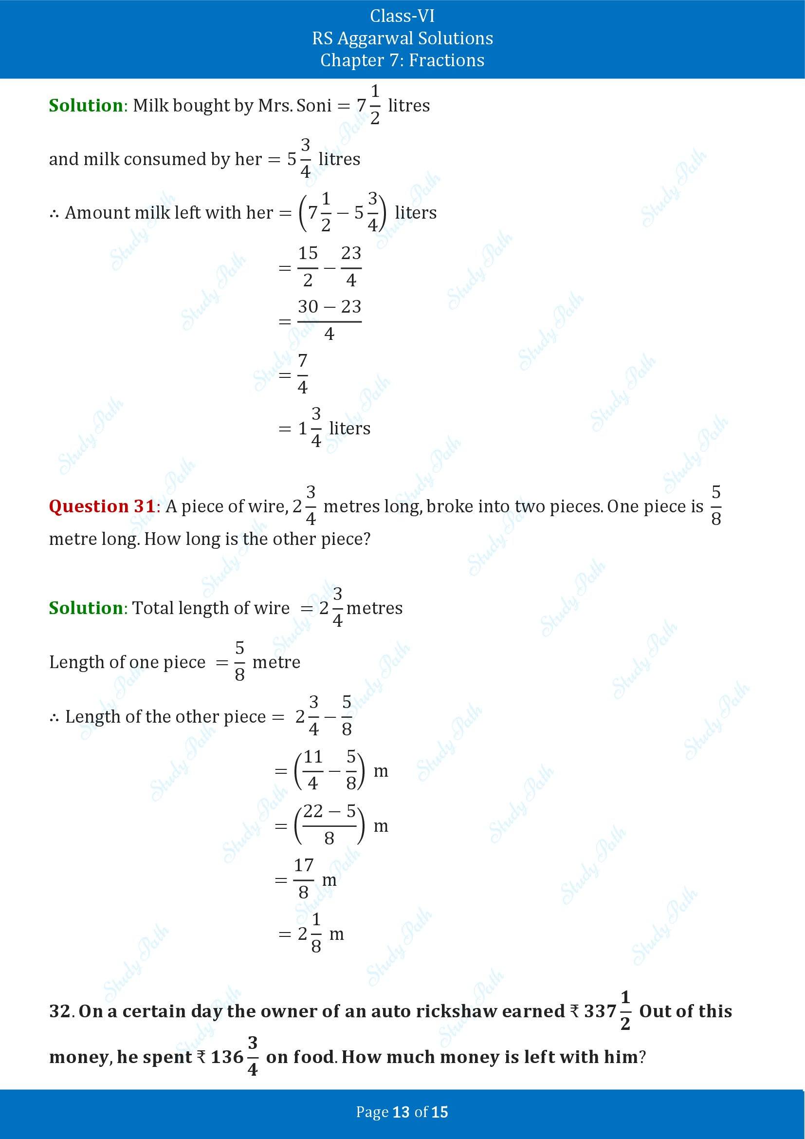 RS Aggarwal Solutions Class 6 Chapter 7 Fractions Exercise 7F 00013