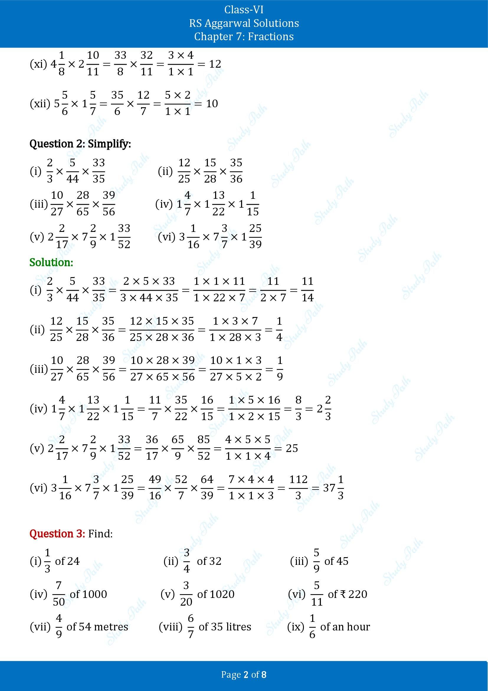 RS Aggarwal Solutions Class 6 Chapter 7 Fractions Exercise 7G 00002