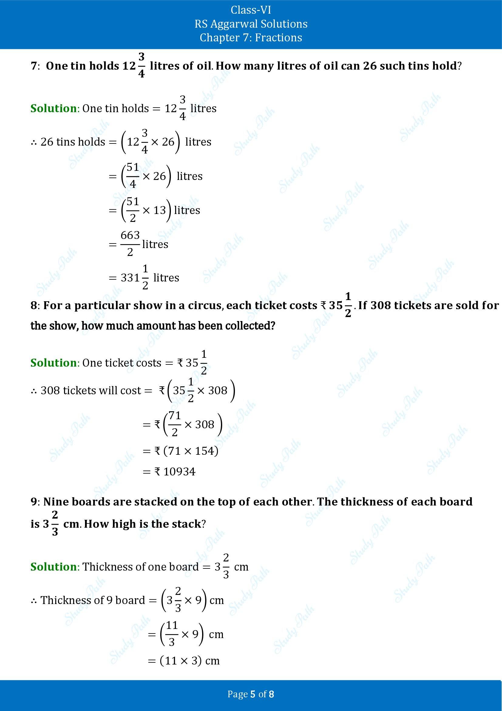 RS Aggarwal Solutions Class 6 Chapter 7 Fractions Exercise 7G 00005
