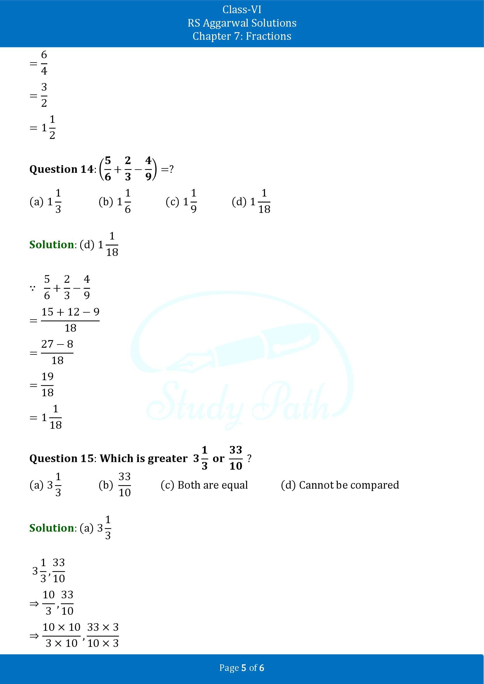 RS Aggarwal Solutions Class 6 Chapter 7 Fractions Exercise 7I MCQ 00005