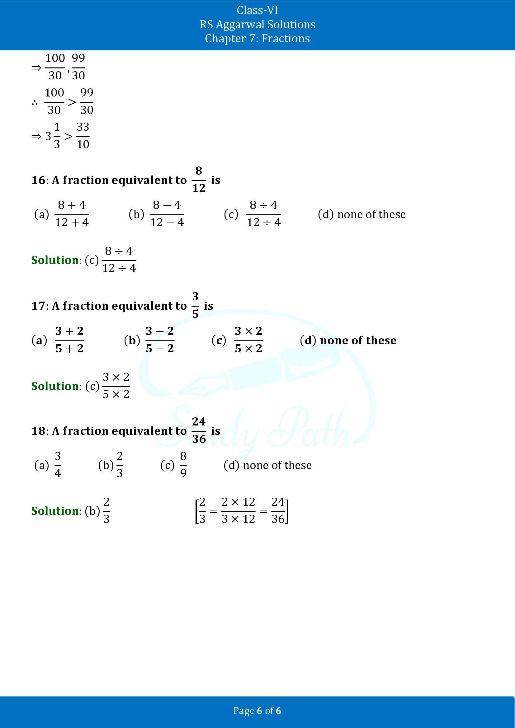 RS Aggarwal Solutions Class 6 Chapter 7 Fractions Exercise 7I MCQ 00006