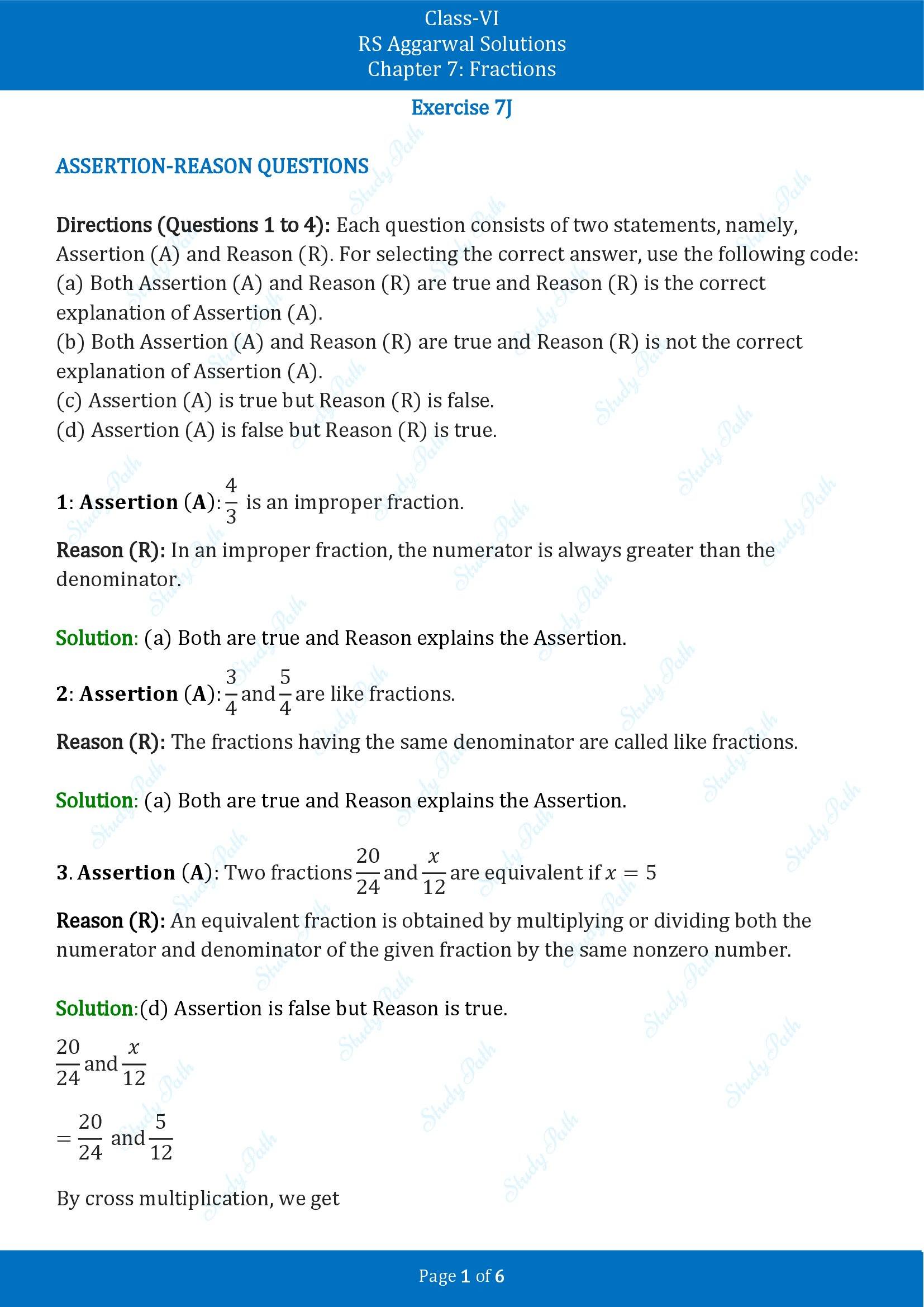 RS Aggarwal Solutions Class 6 Chapter 7 Fractions Exercise 7J 00001