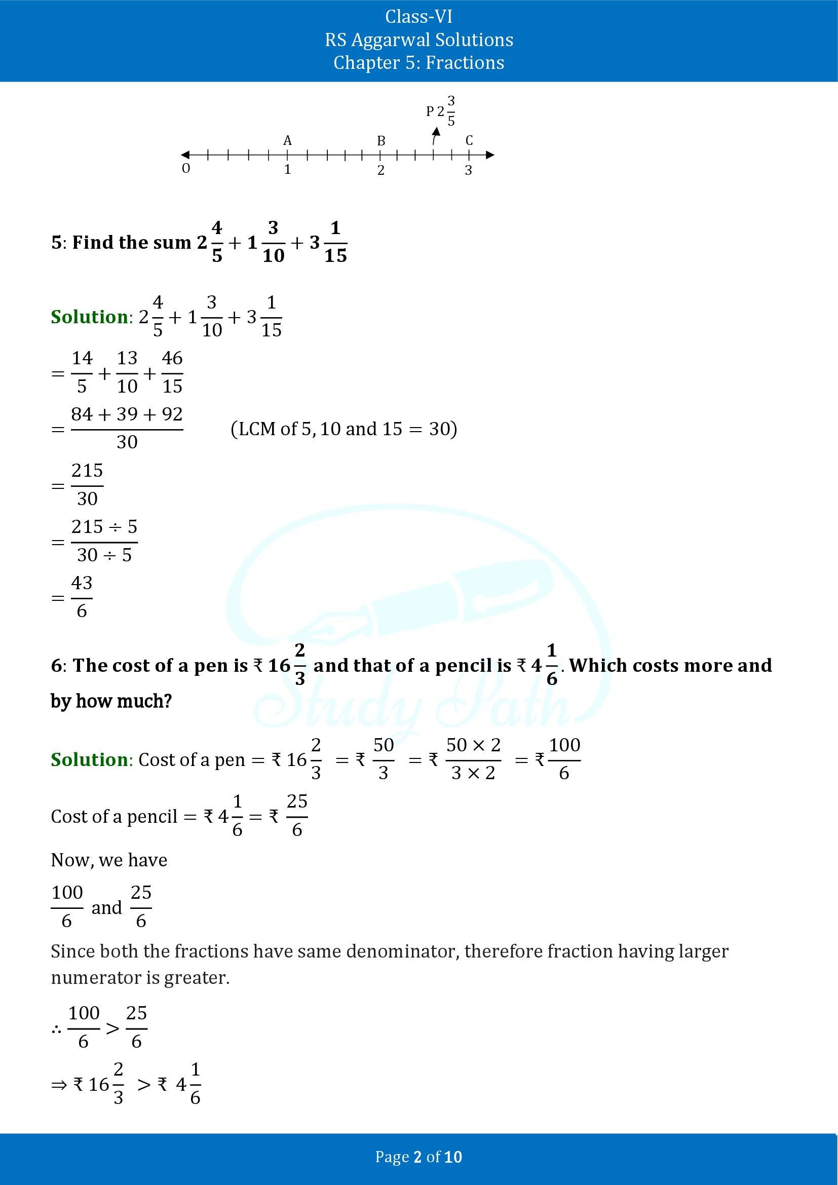 RS Aggarwal Solutions Class 6 Chapter 7 Fractions Test Paper 00002