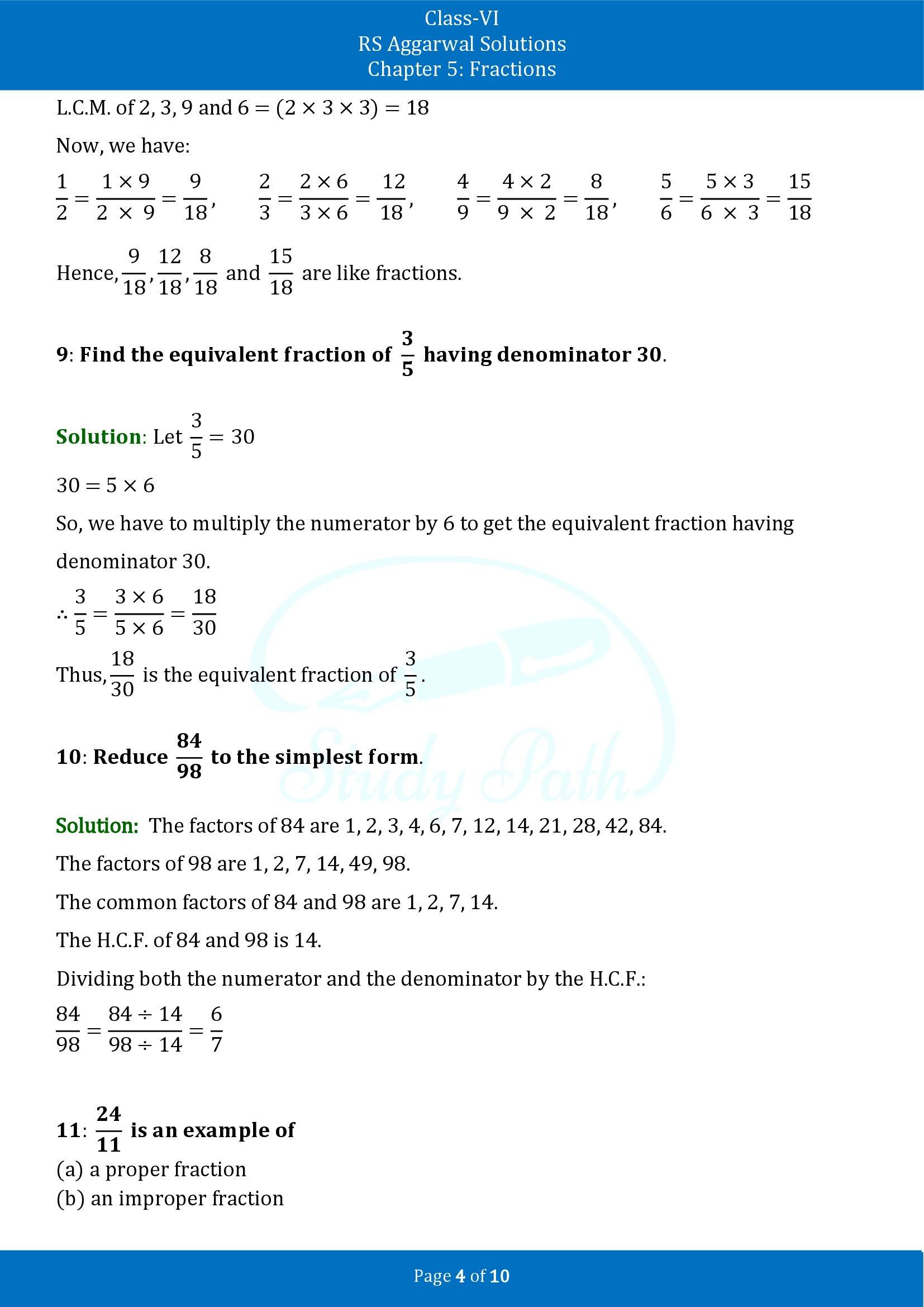 RS Aggarwal Solutions Class 6 Chapter 7 Fractions Test Paper 00004