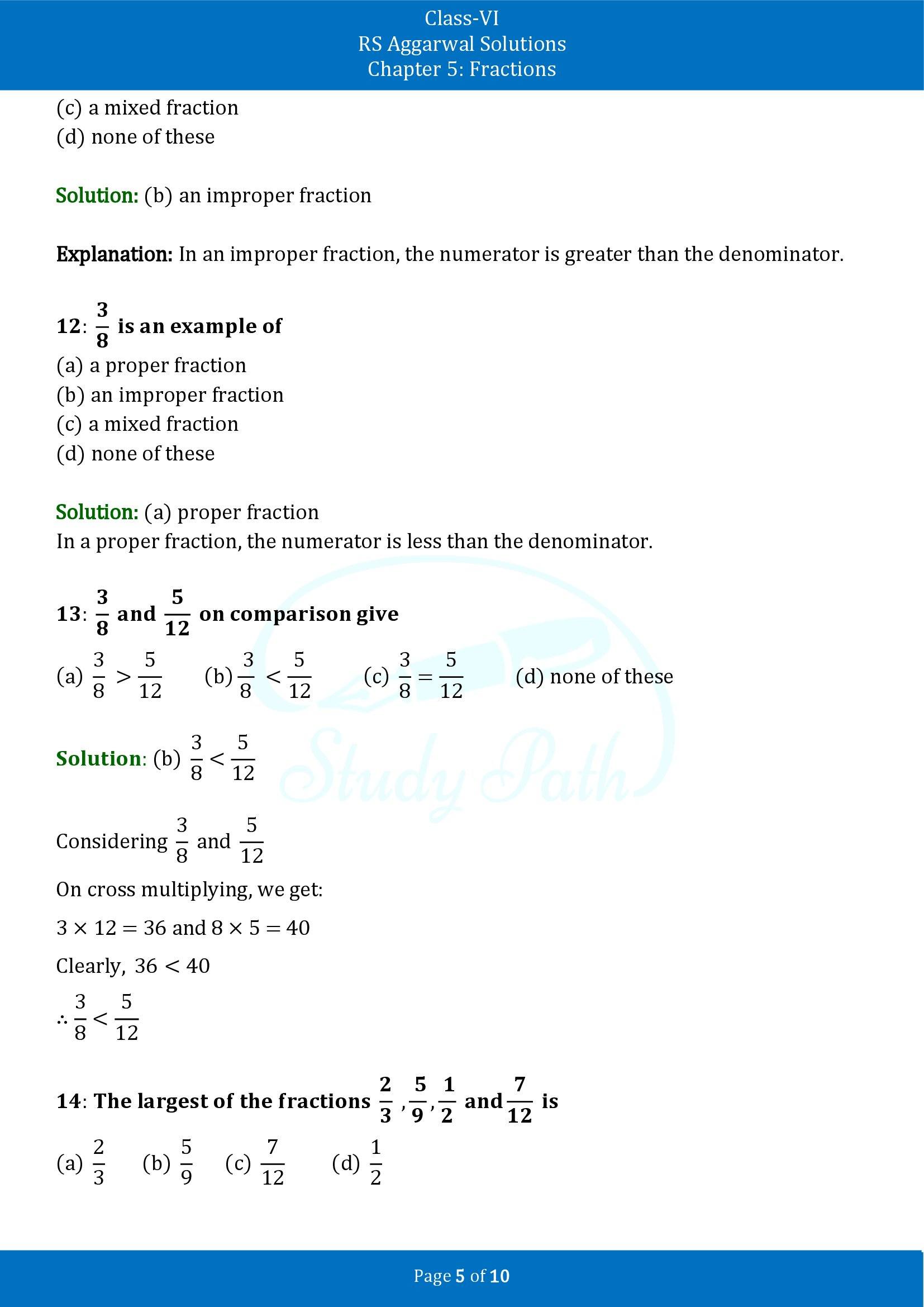 RS Aggarwal Solutions Class 6 Chapter 7 Fractions Test Paper 00005