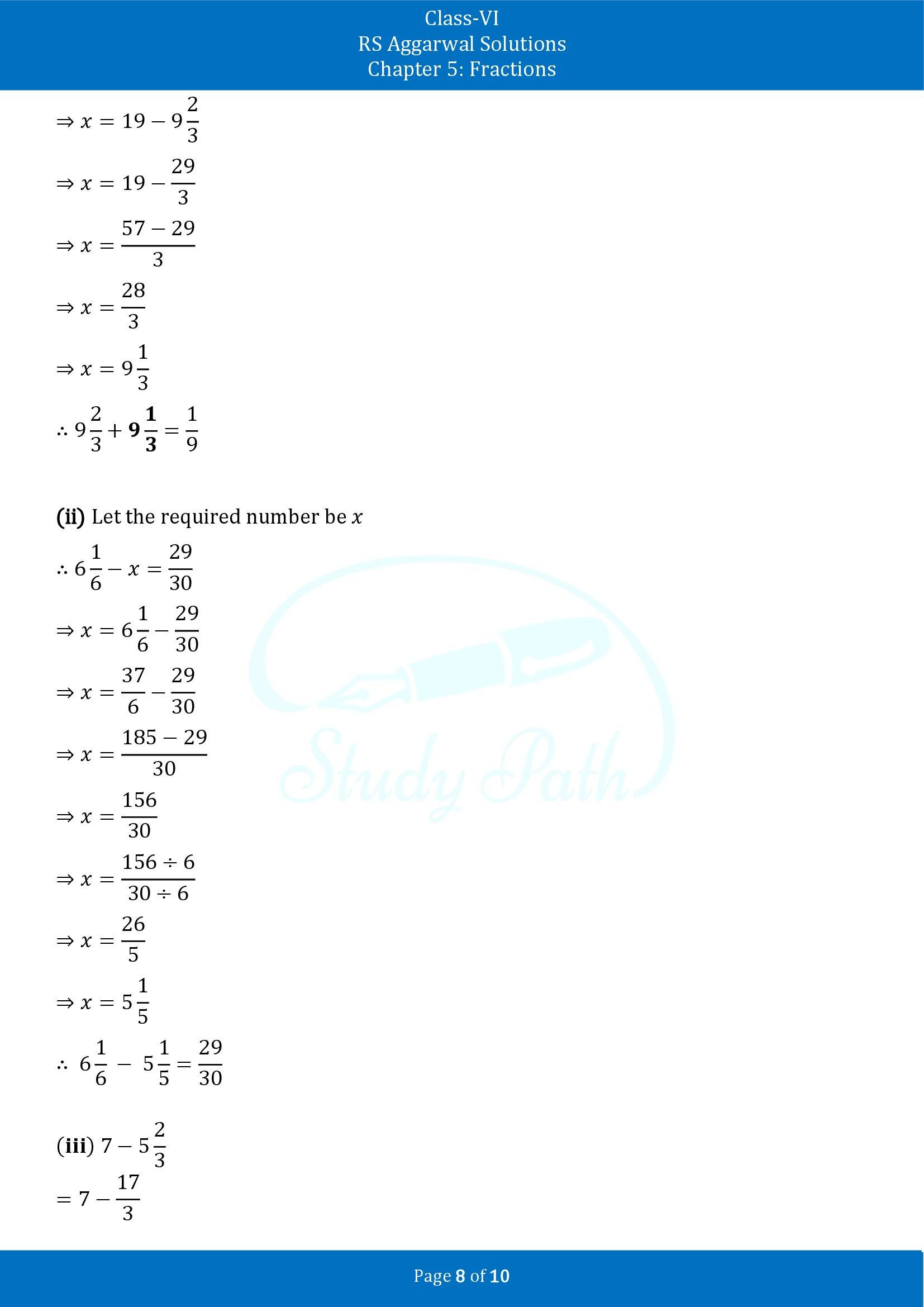 RS Aggarwal Solutions Class 6 Chapter 7 Fractions Test Paper 00008