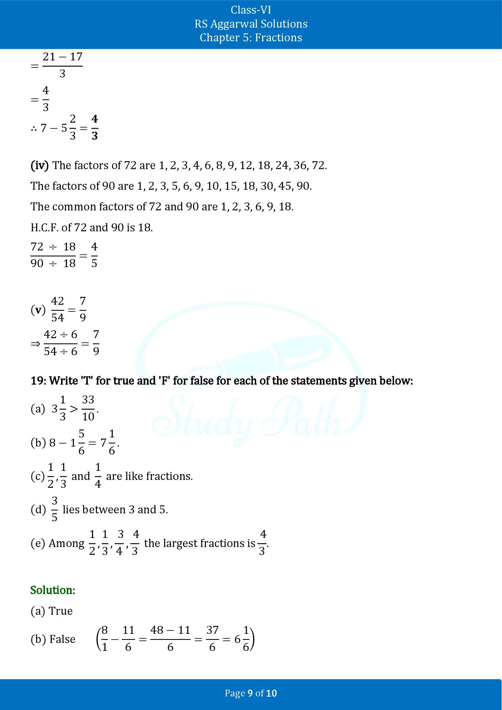 RS Aggarwal Solutions Class 6 Chapter 7 Fractions Test Paper 00009