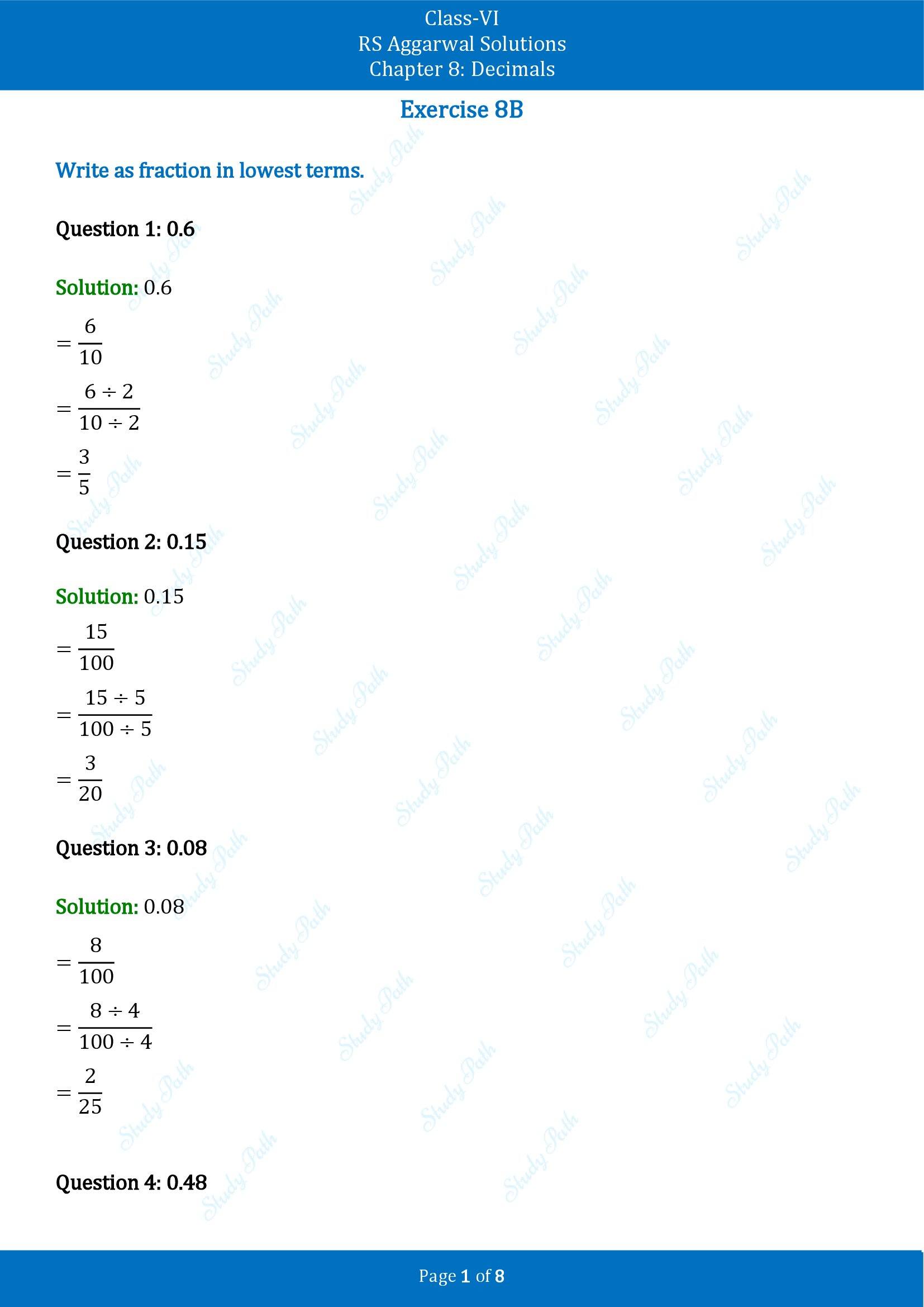 RS Aggarwal Solutions Class 6 Chapter 8 Decimals Exercise 8B 00001