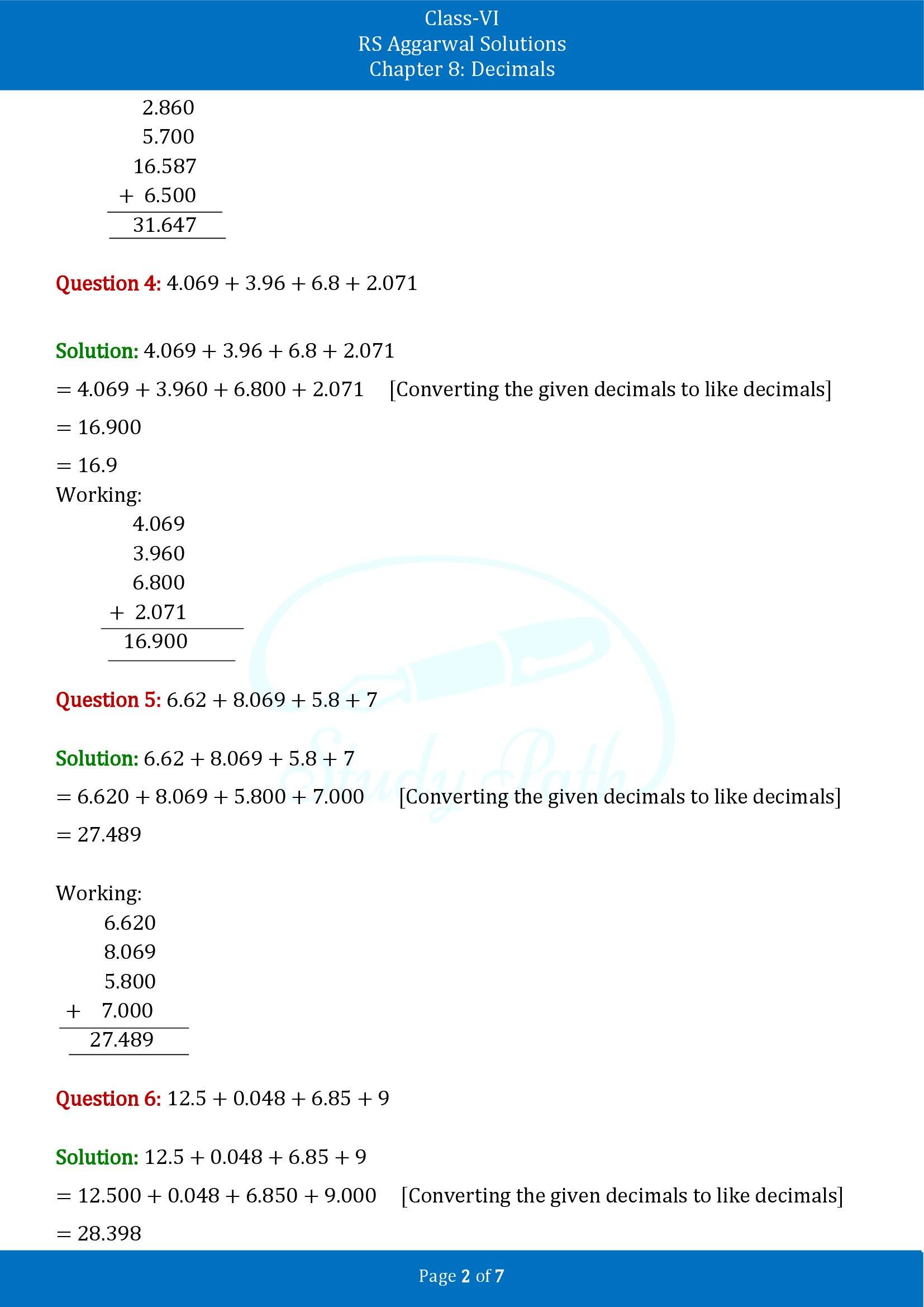 RS Aggarwal Solutions Class 6 Chapter 8 Decimals Exercise 8D 00002