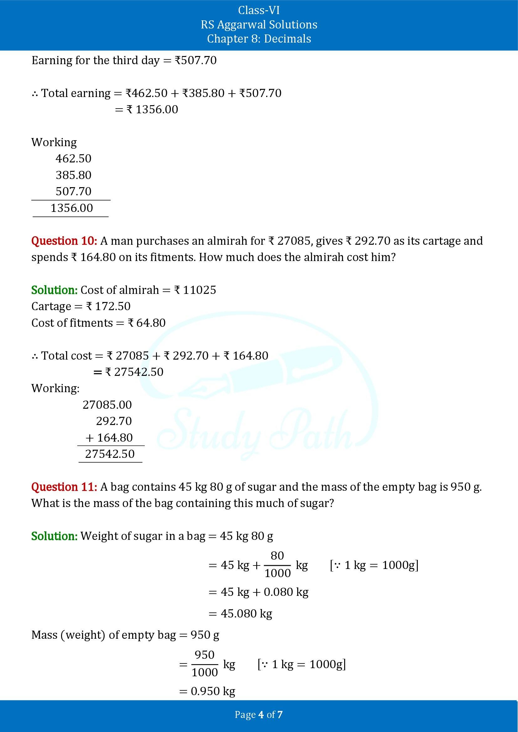 RS Aggarwal Solutions Class 6 Chapter 8 Decimals Exercise 8D 00004