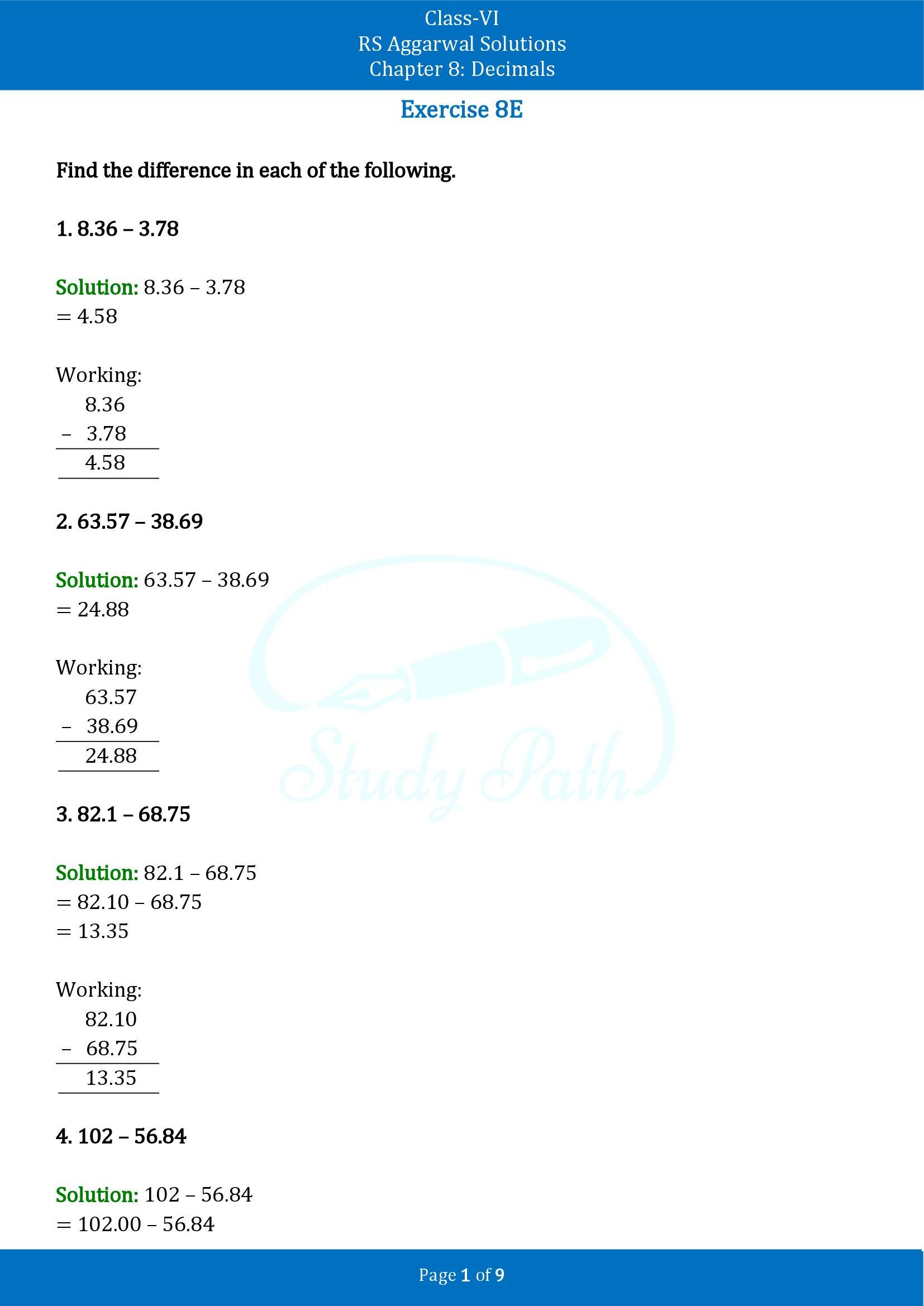 RS Aggarwal Solutions Class 6 Chapter 8 Decimals Exercise 8E 00001