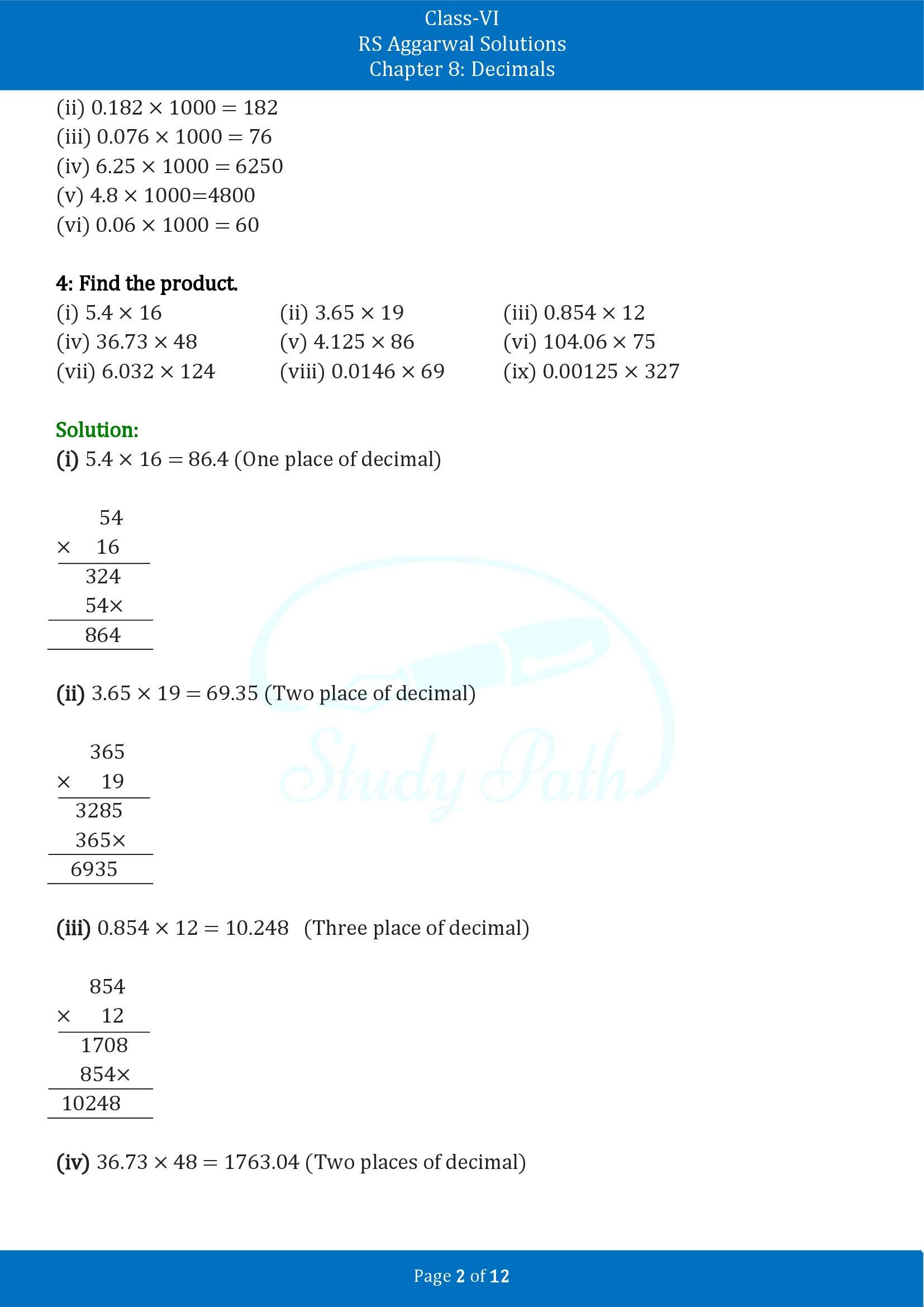RS Aggarwal Solutions Class 6 Chapter 8 Decimals Exercise 8F 00002