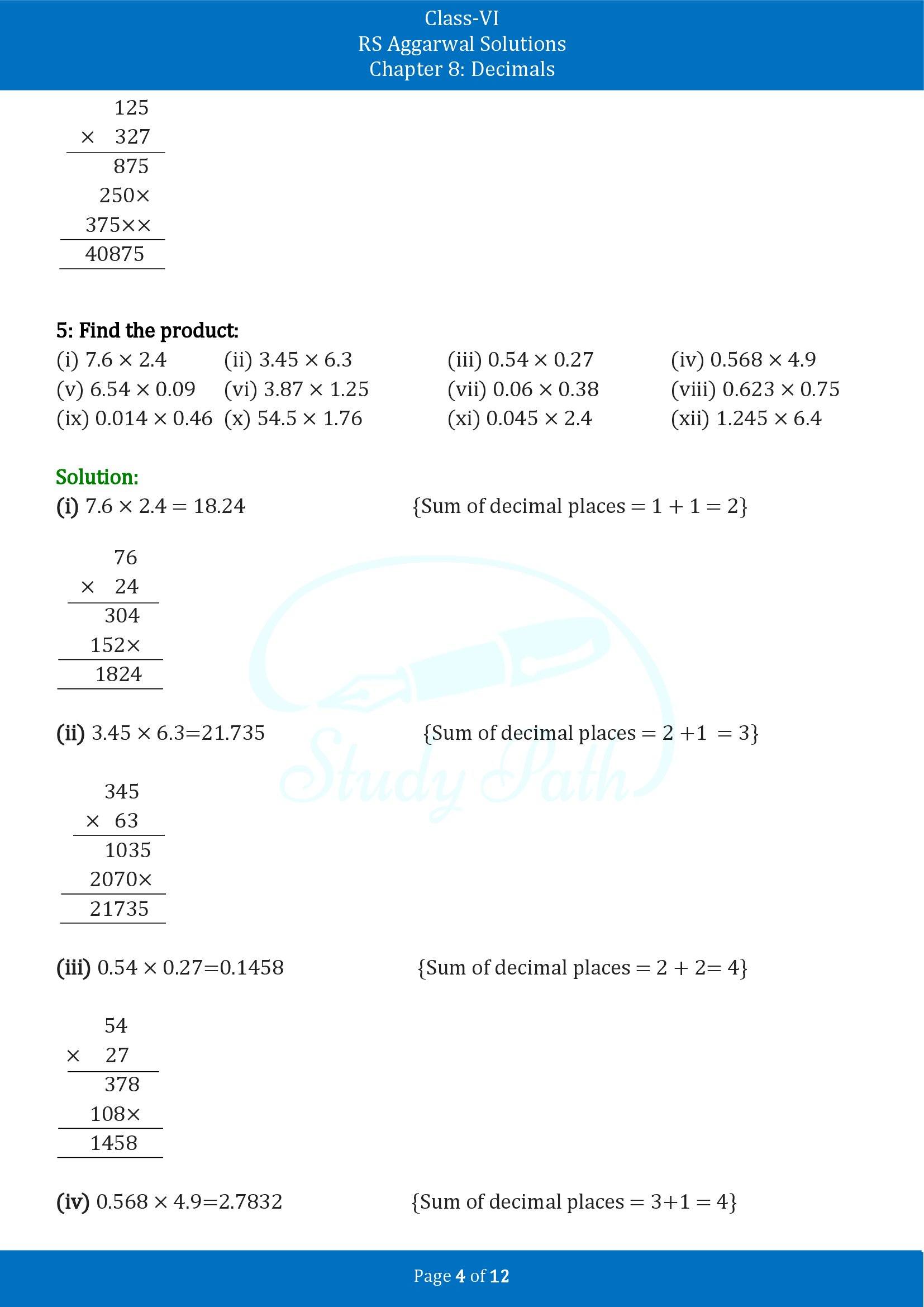 RS Aggarwal Solutions Class 6 Chapter 8 Decimals Exercise 8F 00004