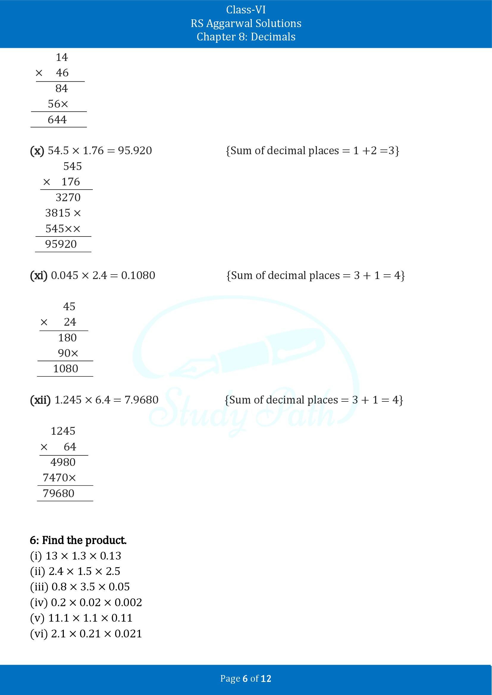 RS Aggarwal Solutions Class 6 Chapter 8 Decimals Exercise 8F 00006