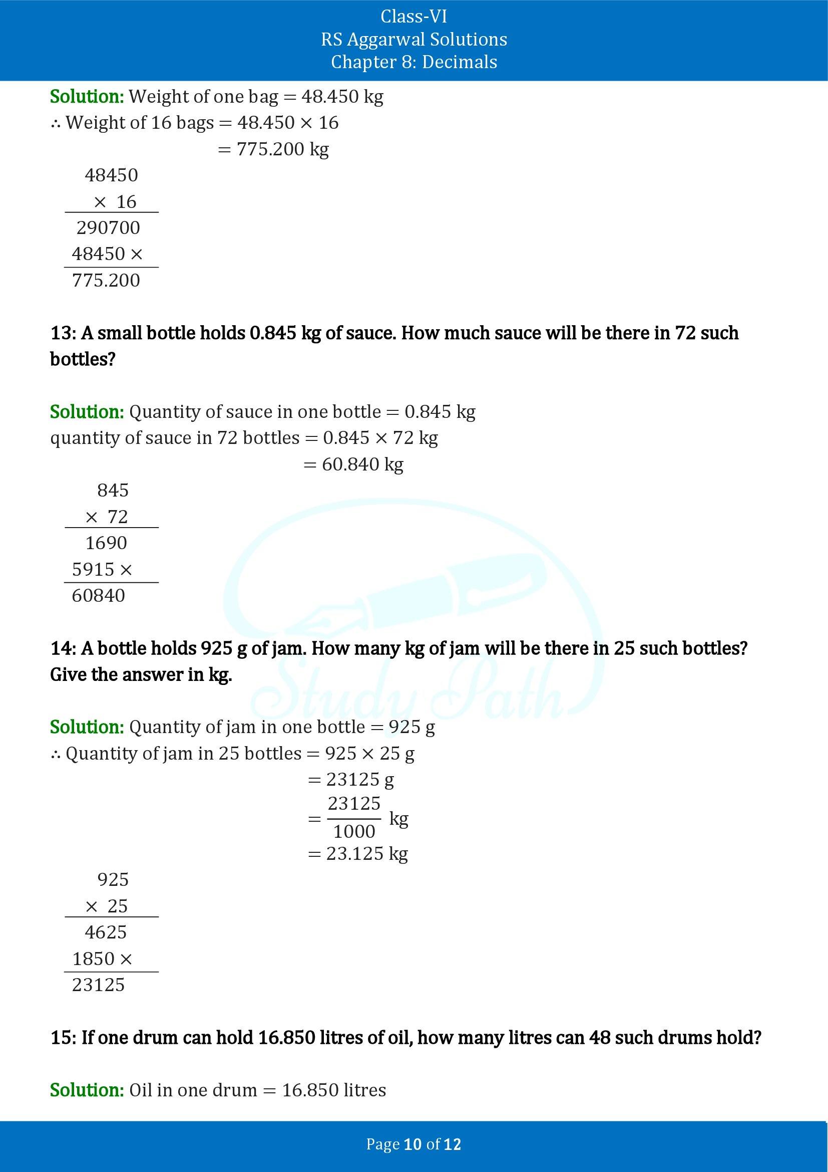 RS Aggarwal Solutions Class 6 Chapter 8 Decimals Exercise 8F 00010