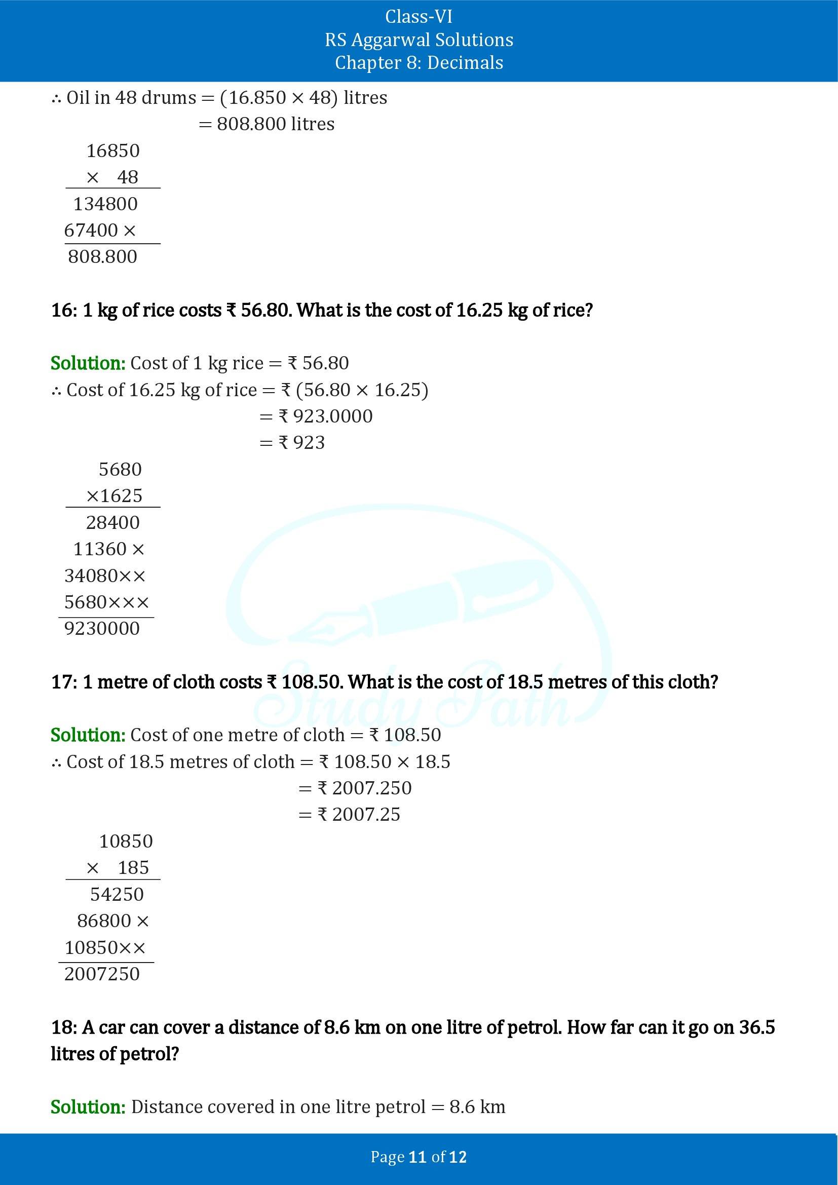 RS Aggarwal Solutions Class 6 Chapter 8 Decimals Exercise 8F 00011
