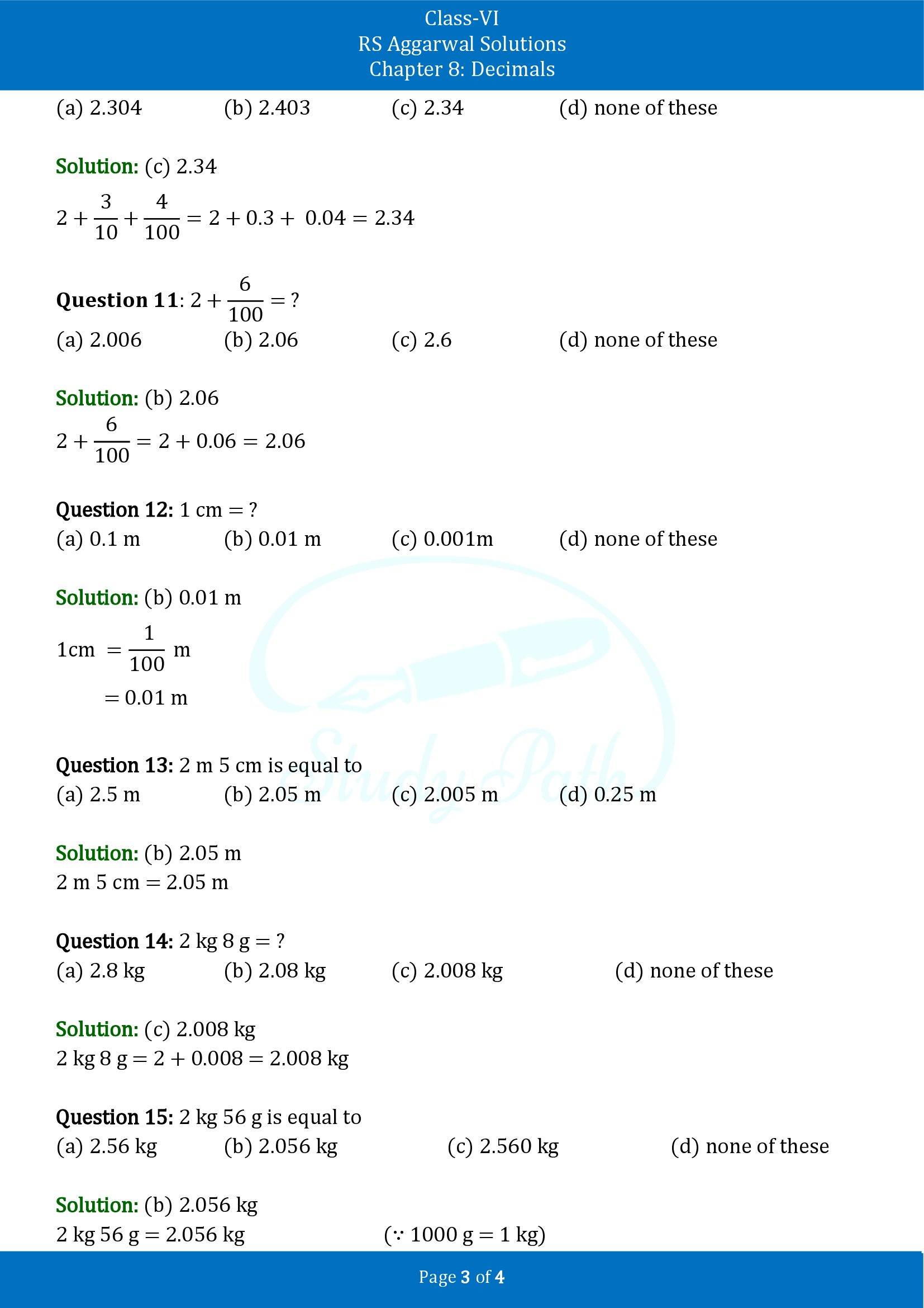 RS Aggarwal Solutions Class 6 Chapter 8 Decimals Exercise 8G MCQ 00003