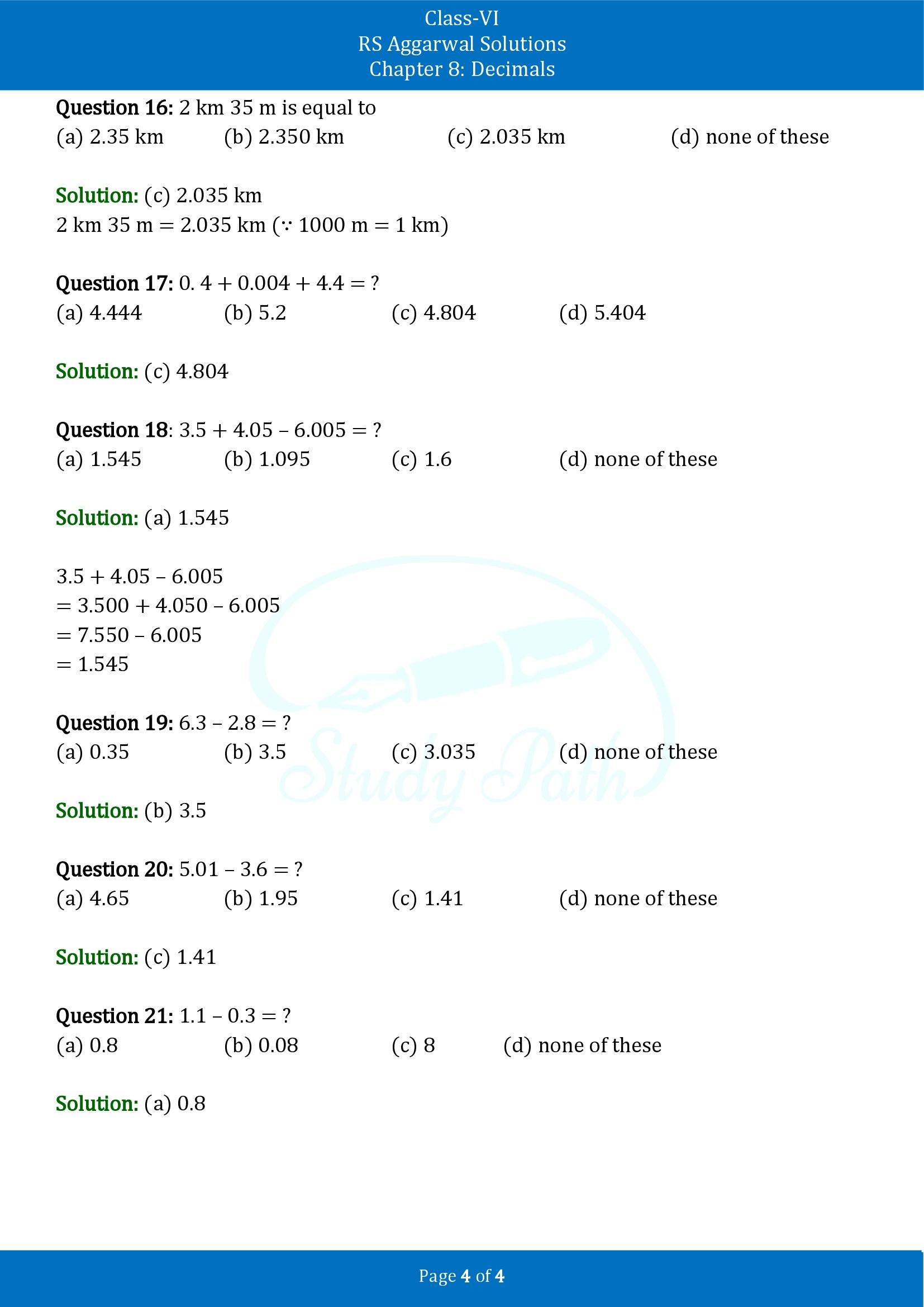 RS Aggarwal Solutions Class 6 Chapter 8 Decimals Exercise 8G MCQ 00004