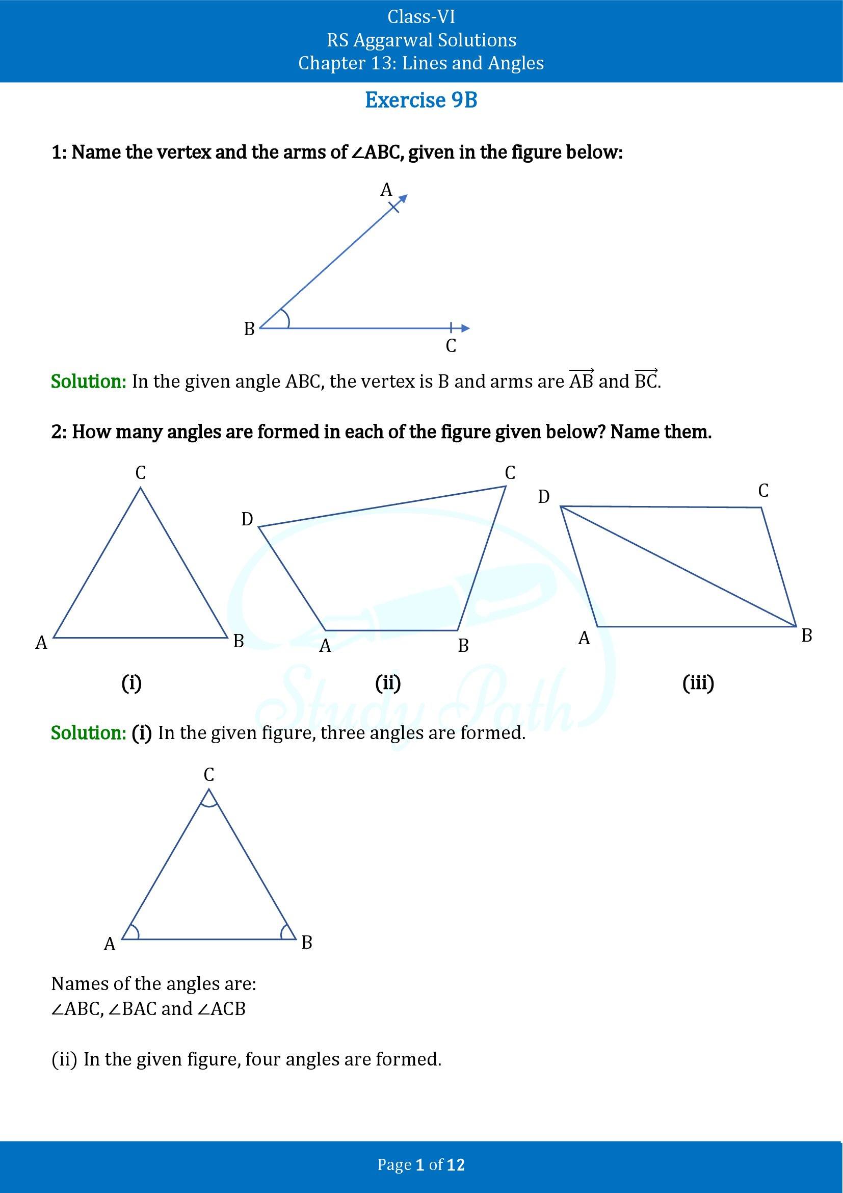 RS Aggarwal Solutions Class 6 Chapter 9 Lines and Angles Exercise 9B 00001