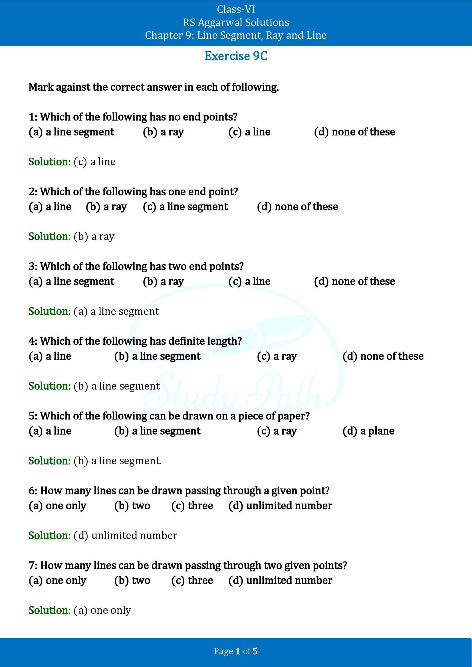 RS Aggarwal Solutions Class 6 Chapter 9 Lines and Angles Exercise 9C MCQs 00001