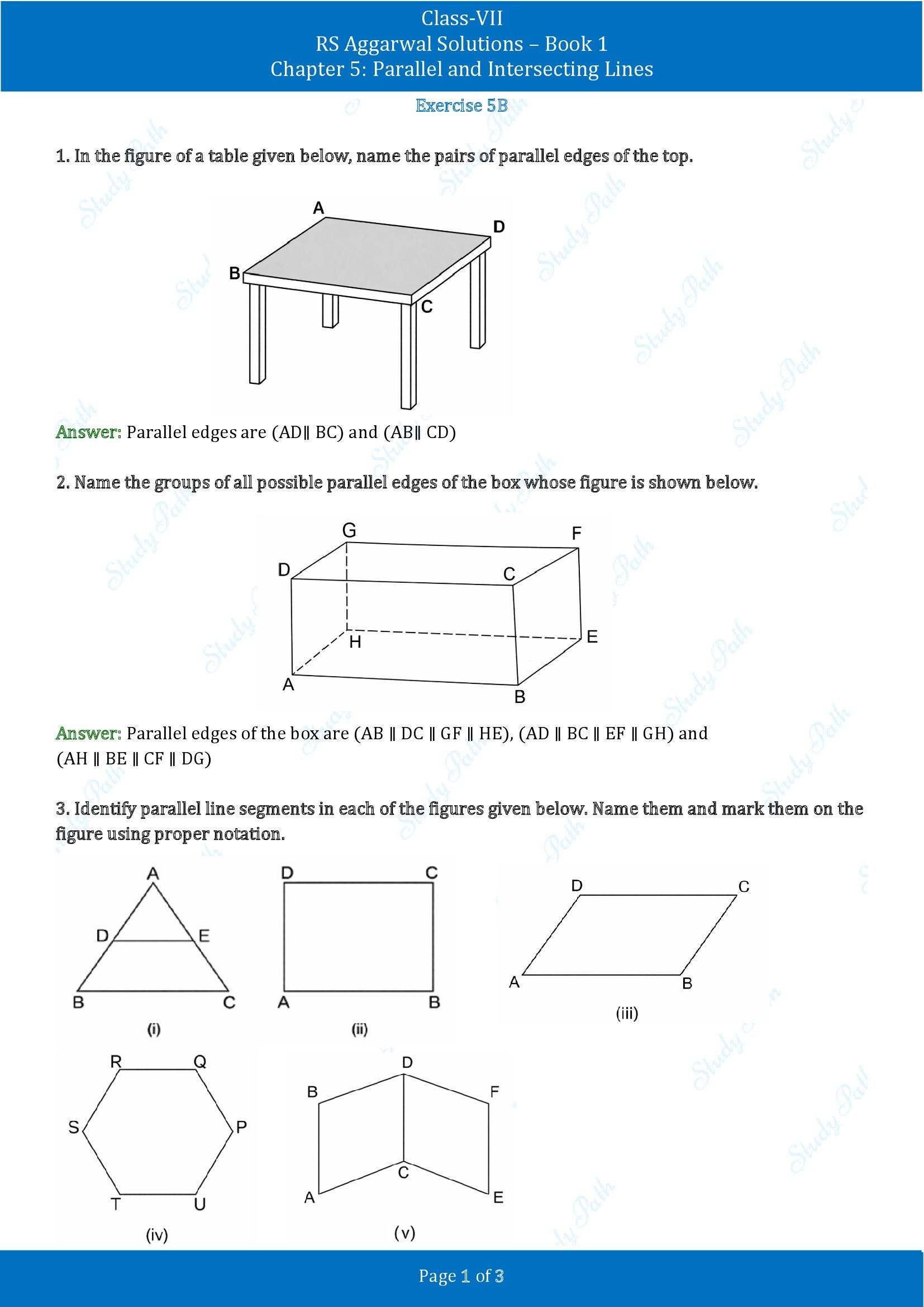 RS Aggarwal Solutions Class 7 Book 1 Chapter 5 Parallel and Intersecting Lines Exercise 5B 00001