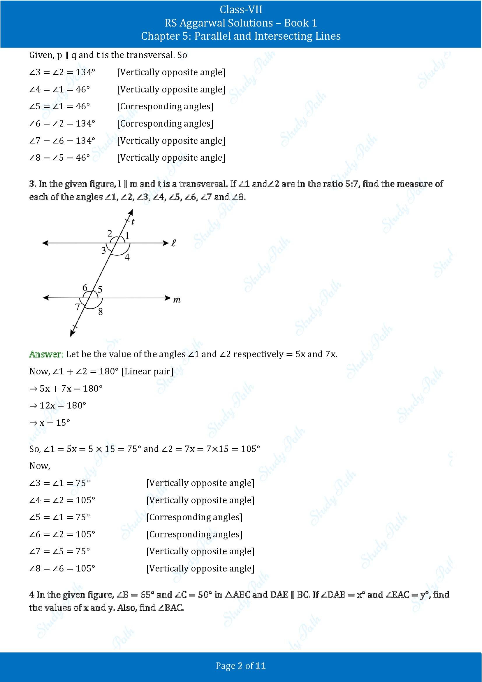 RS Aggarwal Solutions Class 7 Book 1 Chapter 5 Parallel and Intersecting Lines Exercise 5C 00002