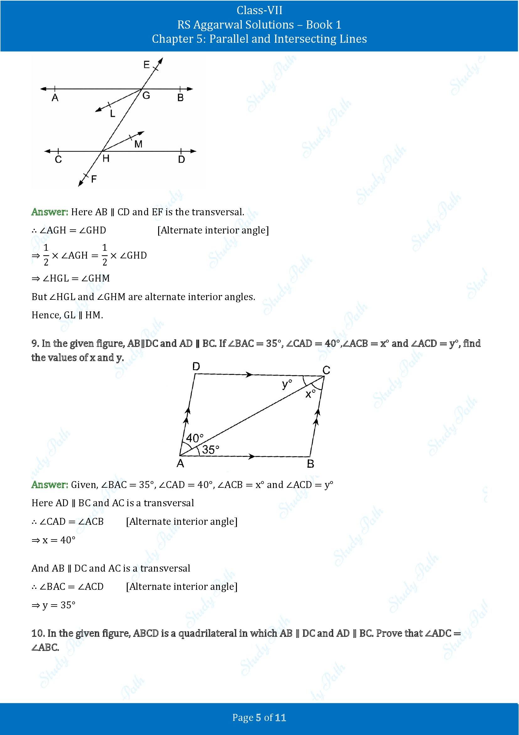 RS Aggarwal Solutions Class 7 Book 1 Chapter 5 Parallel and Intersecting Lines Exercise 5C 00005