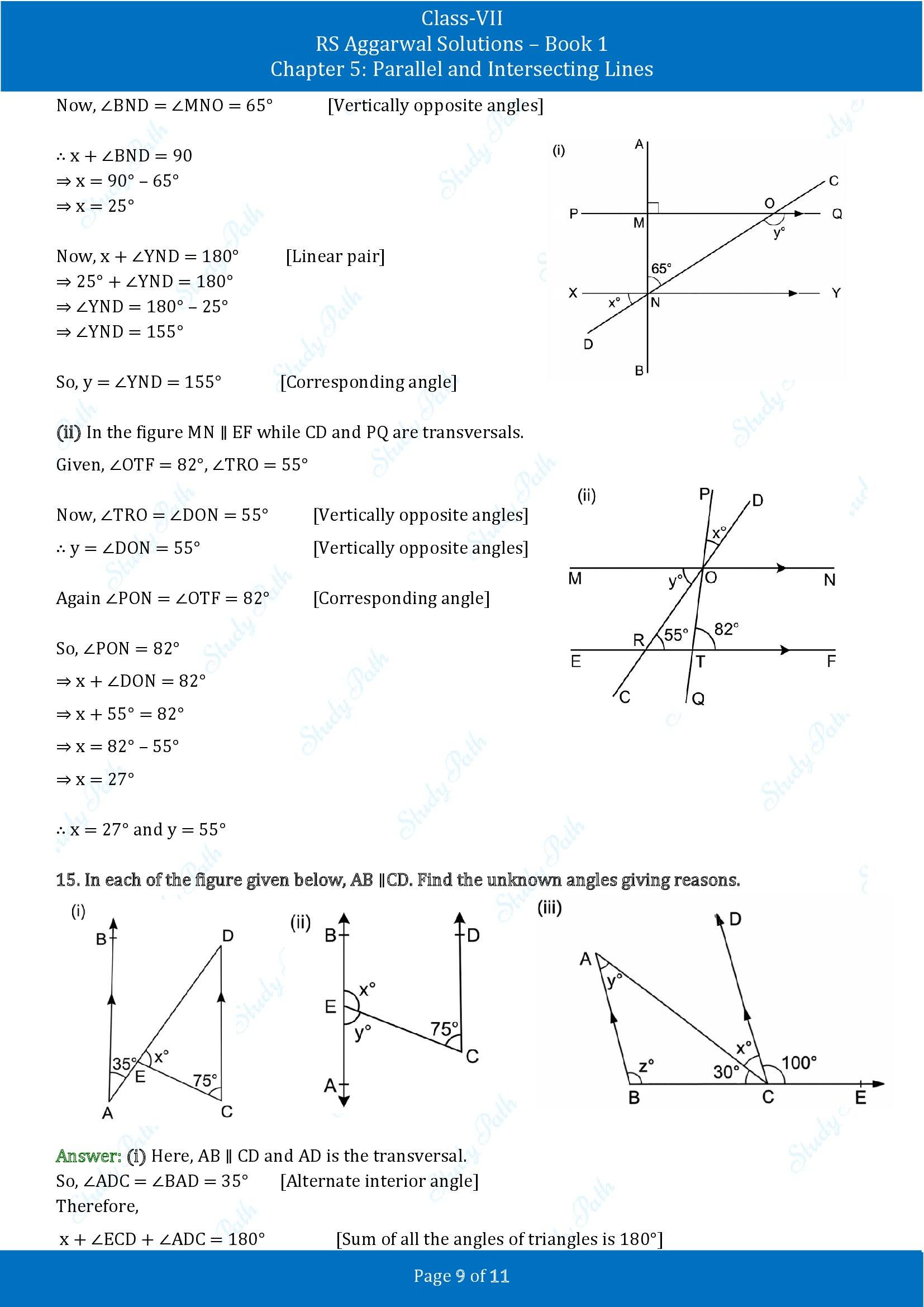 RS Aggarwal Solutions Class 7 Book 1 Chapter 5 Parallel and Intersecting Lines Exercise 5C 00009
