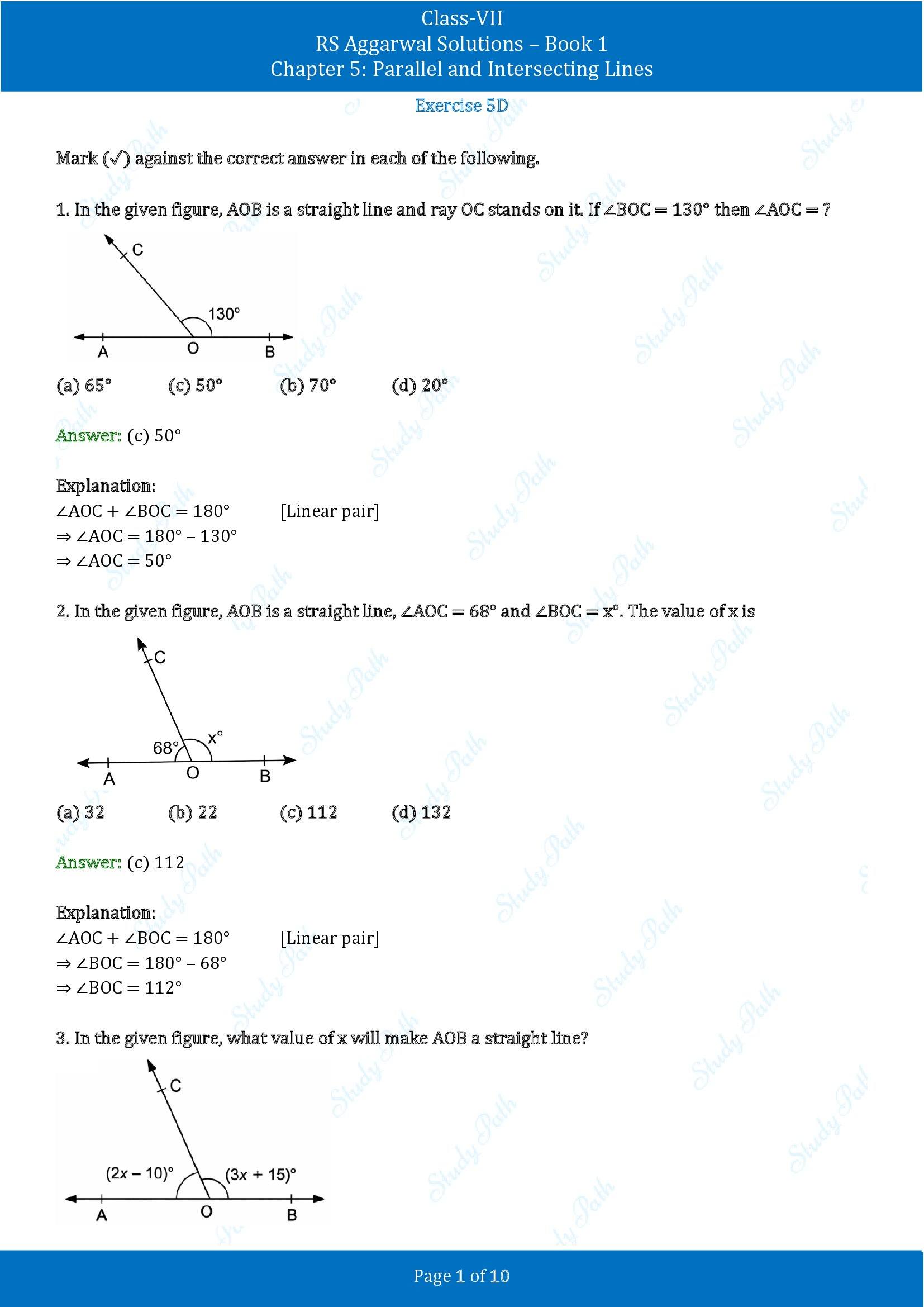 RS Aggarwal Solutions Class 7 Book 1 Chapter 5 Parallel and Intersecting Lines Exercise 5D 00001
