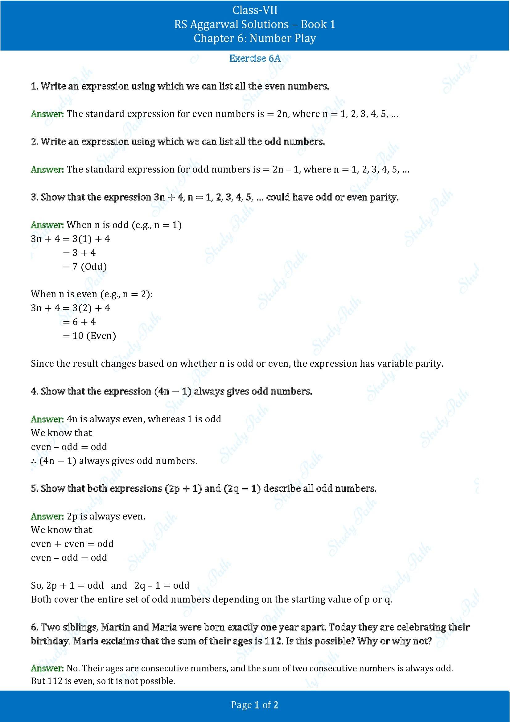 RS Aggarwal Solutions Class 7 Book 1 Chapter 6 Number Play Exercise 6A 00001