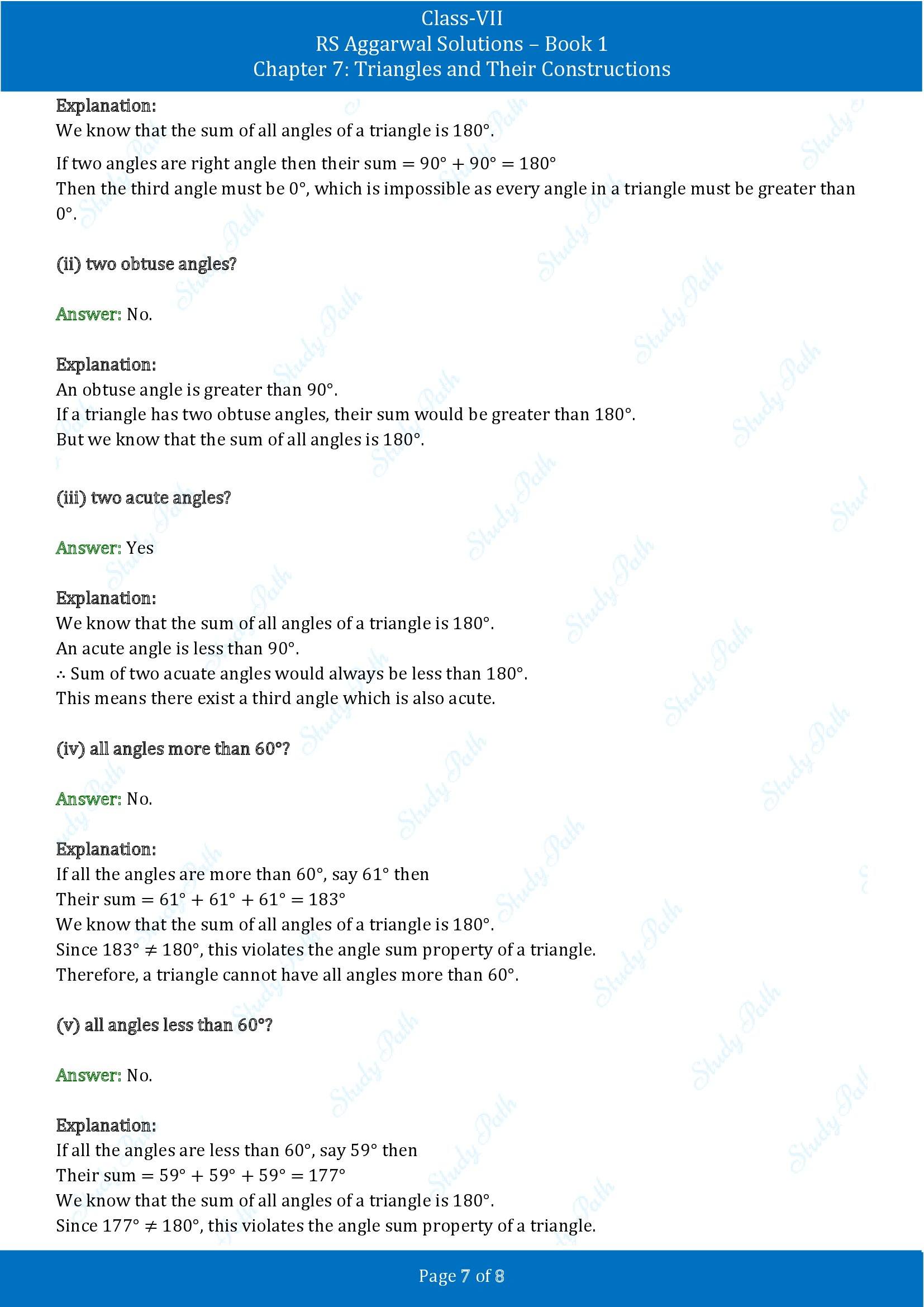 RS Aggarwal Solutions Class 7 Book 1 Chapter 7 Triangles and Their Constructions Exercise 7A 00007