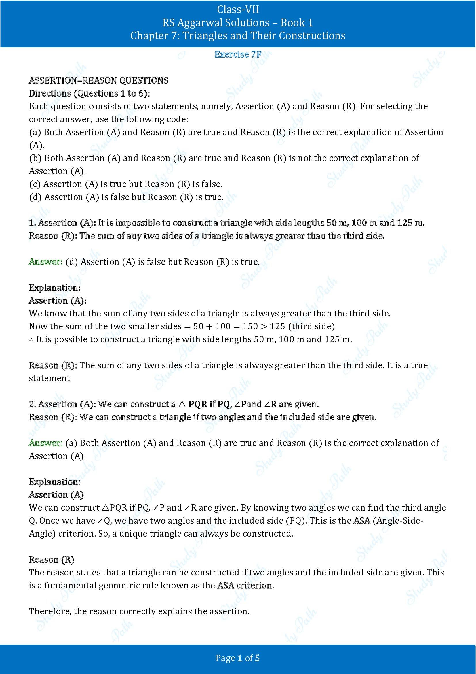 RS Aggarwal Solutions Class 7 Book 1 Chapter 7 Triangles and Their Constructions Exercise 7F 00001