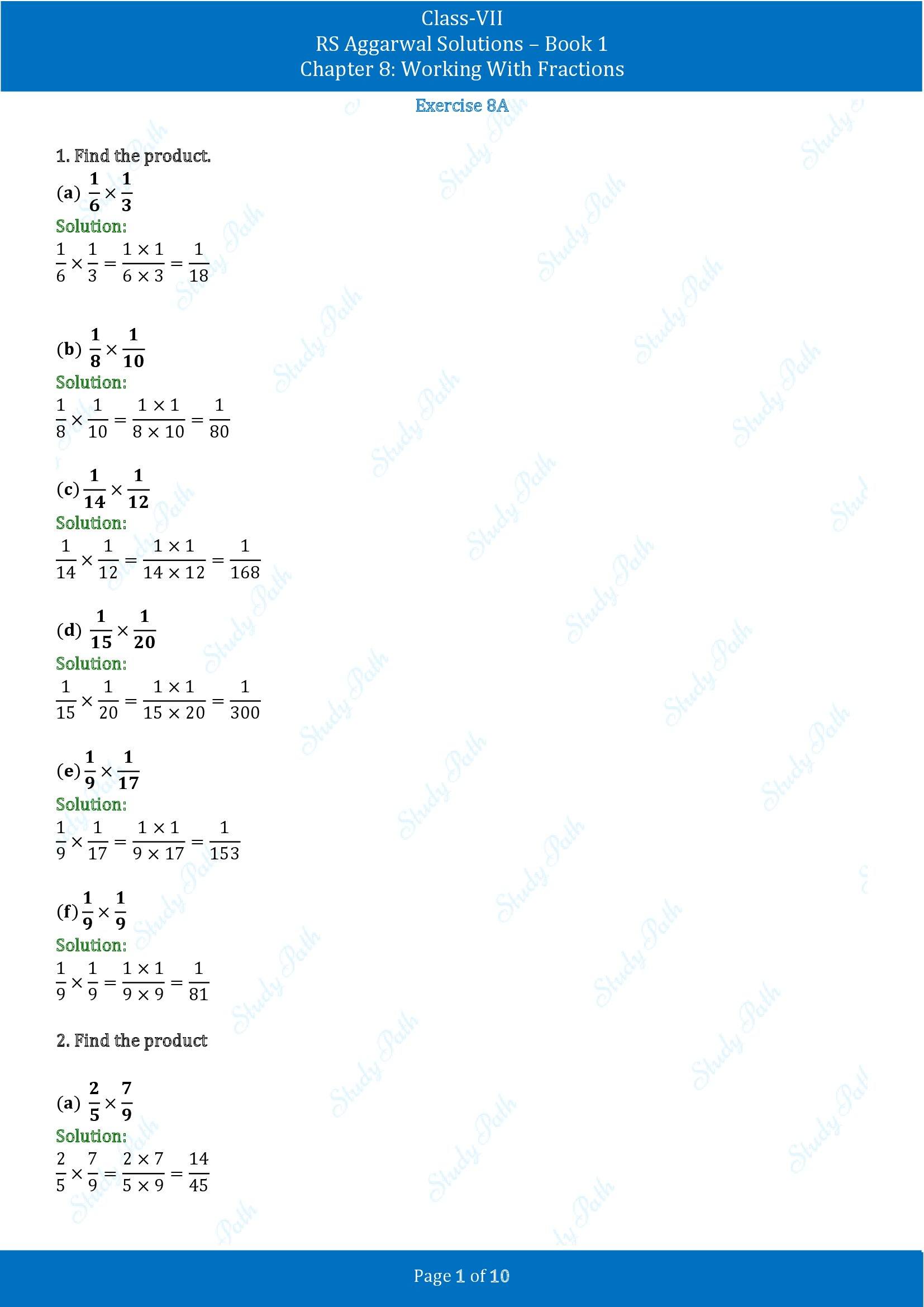 RS Aggarwal Solutions Class 7 Book 1 Chapter 8 Working With Fractions Exercise 8A 00001