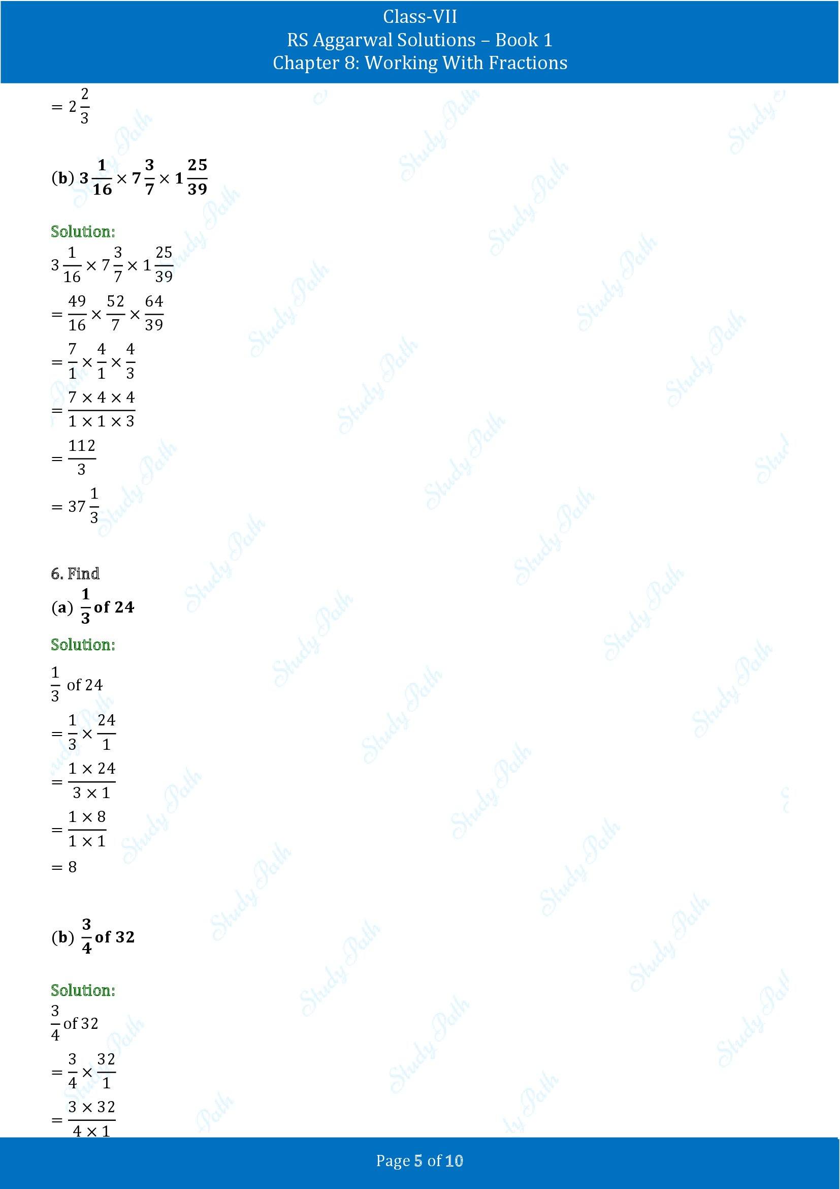 RS Aggarwal Solutions Class 7 Book 1 Chapter 8 Working With Fractions Exercise 8A 00005