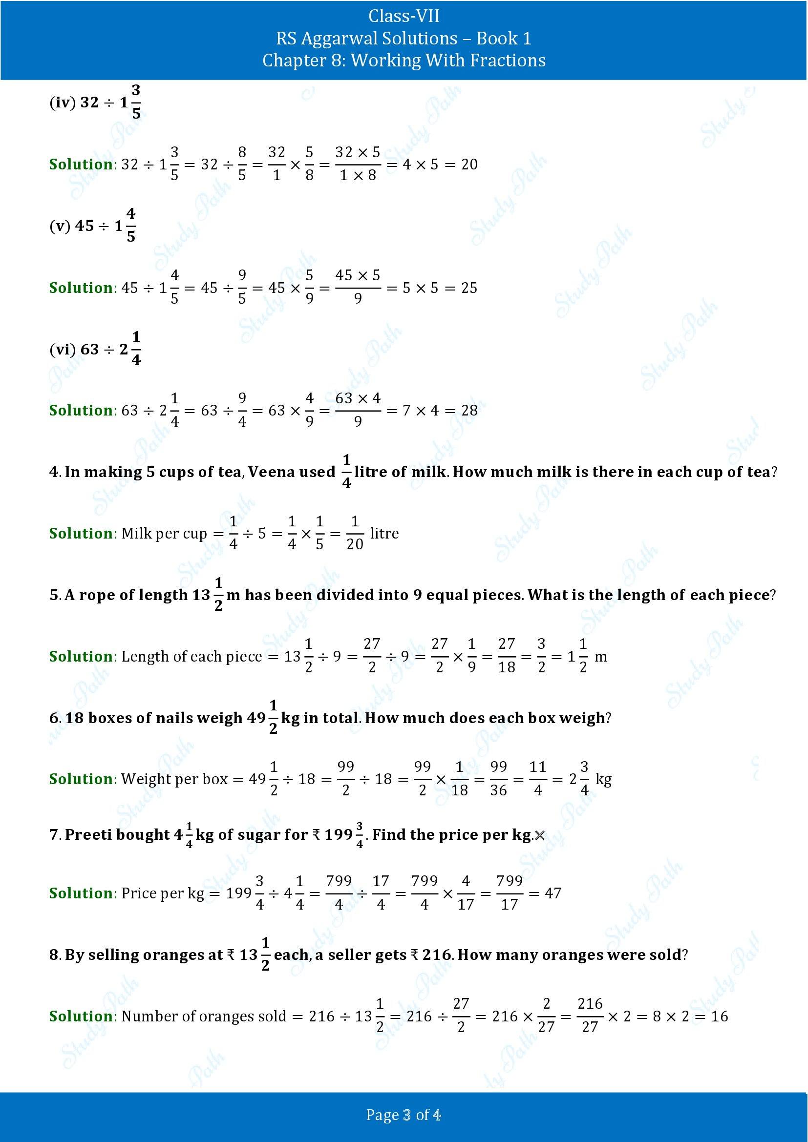RS Aggarwal Solutions Class 7 Book 1 Chapter 8 Working With Fractions Exercise 8B 00003