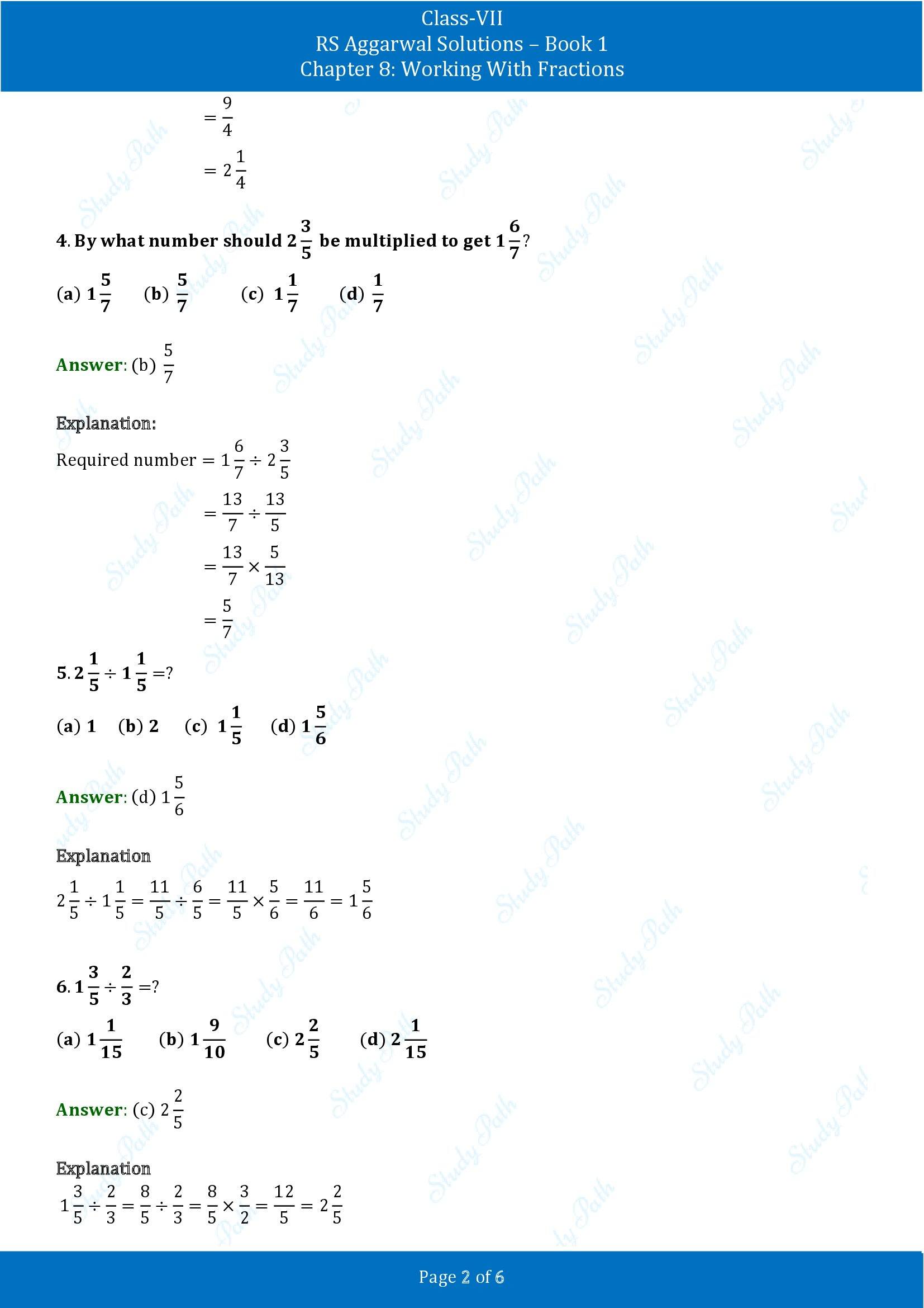 RS Aggarwal Solutions Class 7 Book 1 Chapter 8 Working With Fractions Exercise 8C 00002