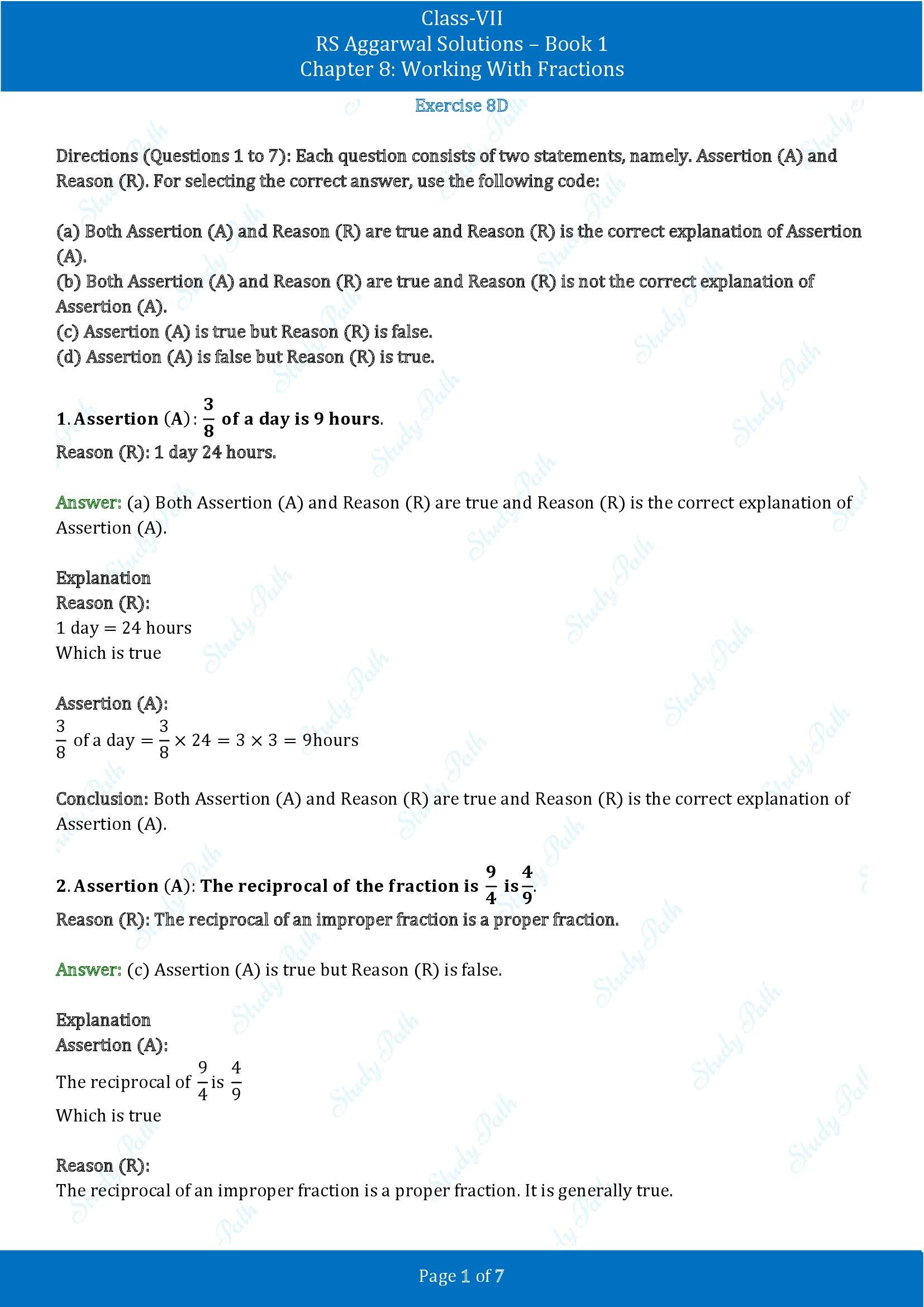 RS Aggarwal Solutions Class 7 Book 1 Chapter 8 Working With Fractions Exercise 8D 00001