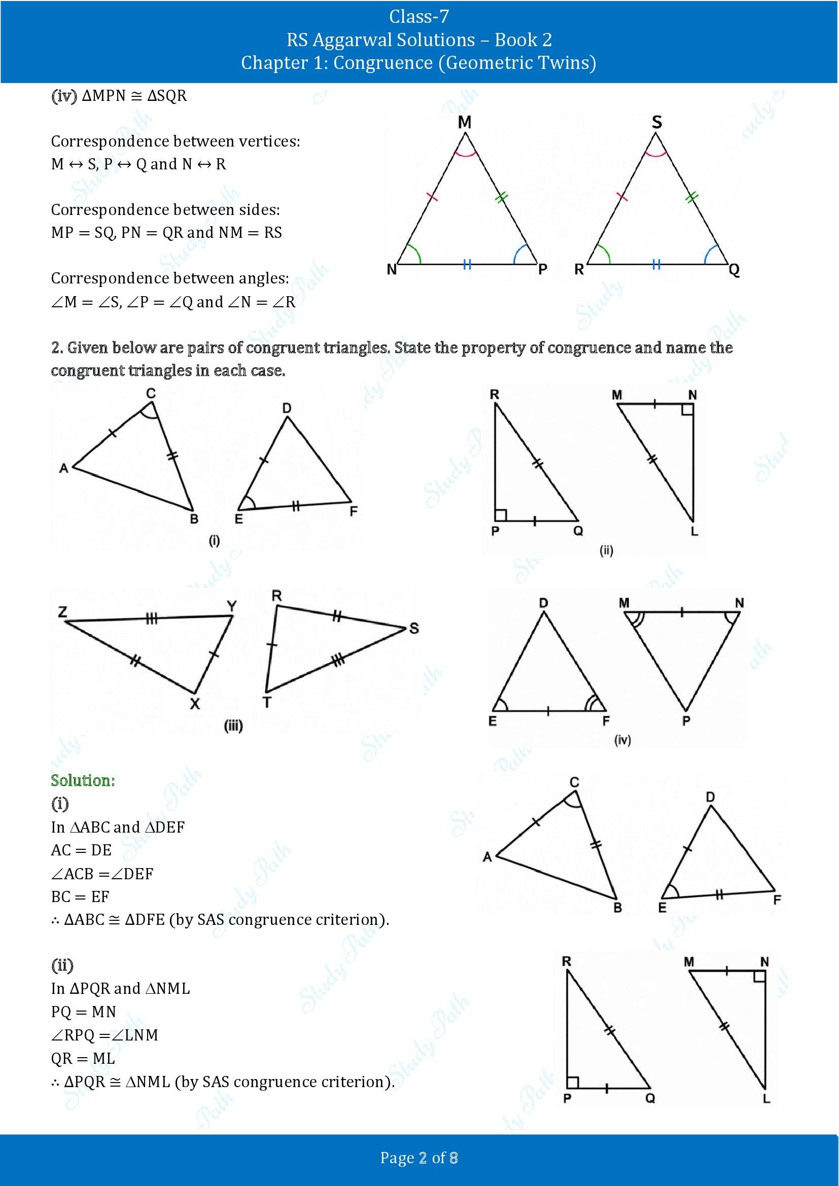 RS Aggarwal Solutions Class 7 Book 2 Chapter 1 Congruence Geometric Twins Exercise 1A 00002