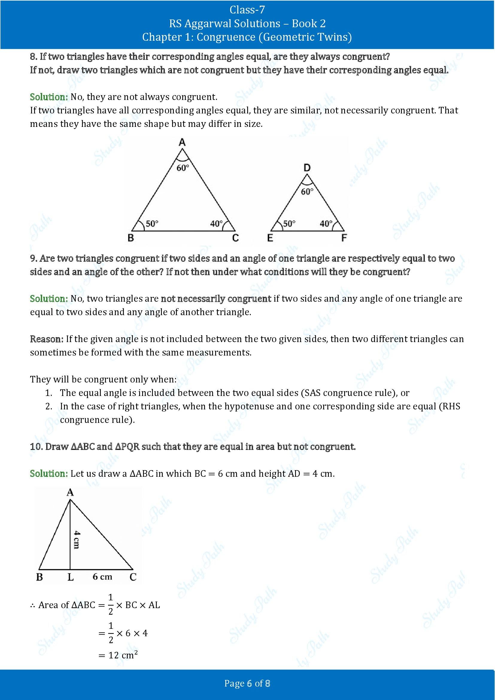 RS Aggarwal Solutions Class 7 Book 2 Chapter 1 Congruence Geometric Twins Exercise 1A 00006
