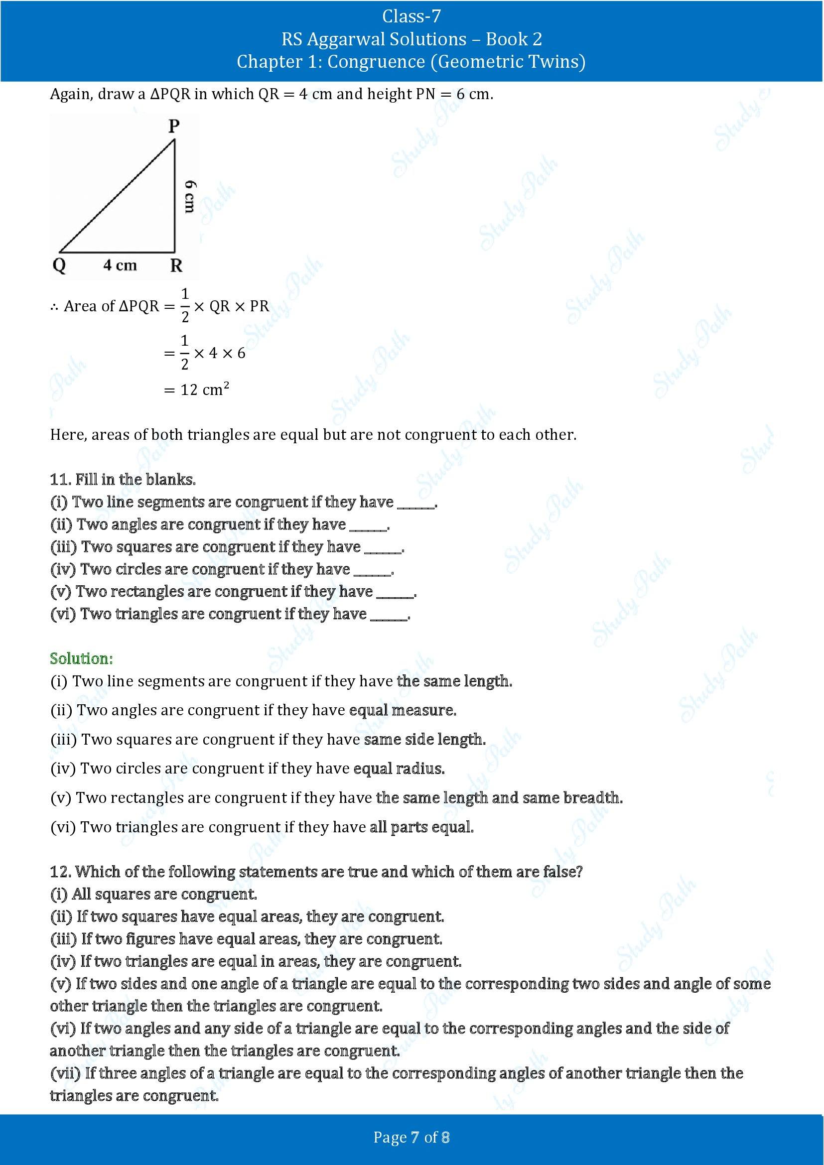 RS Aggarwal Solutions Class 7 Book 2 Chapter 1 Congruence Geometric Twins Exercise 1A 00007