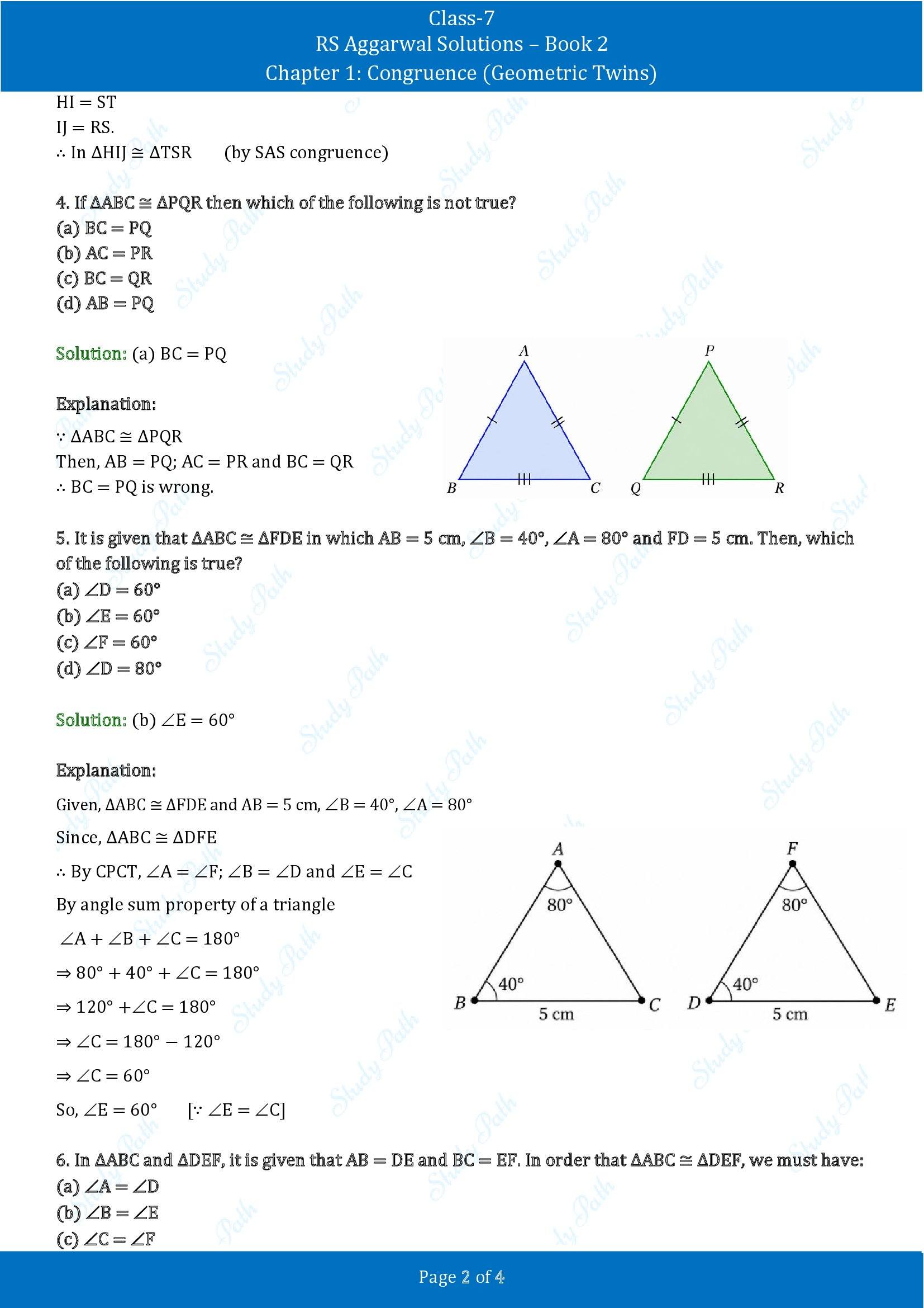 RS Aggarwal Solutions Class 7 Book 2 Chapter 1 Congruence Geometric Twins Exercise 1B 00002
